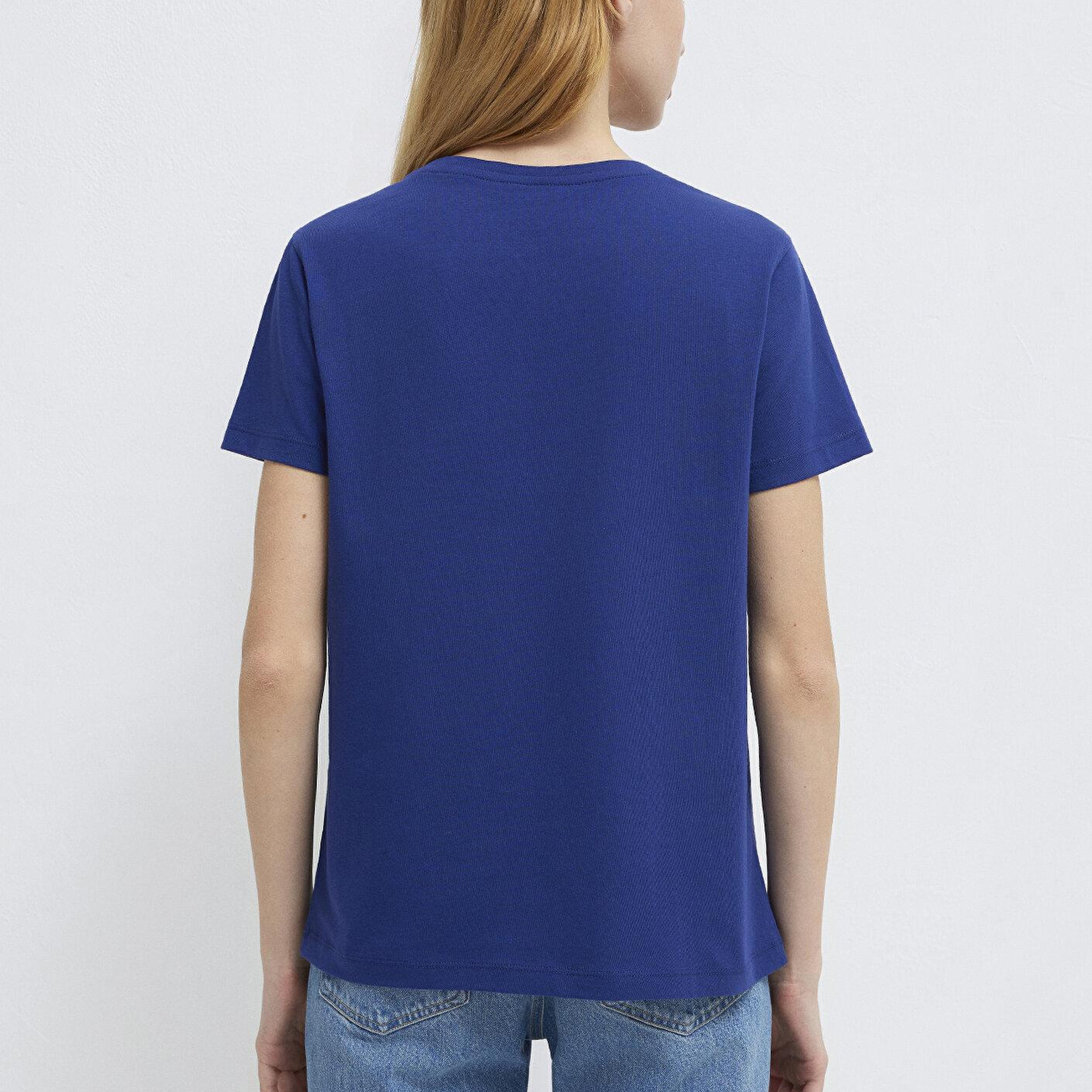 Mavi Kedi Baskılı Lacivert Tişört Semi Slim Fit / Yarı Dar Kesim 1613721-70722