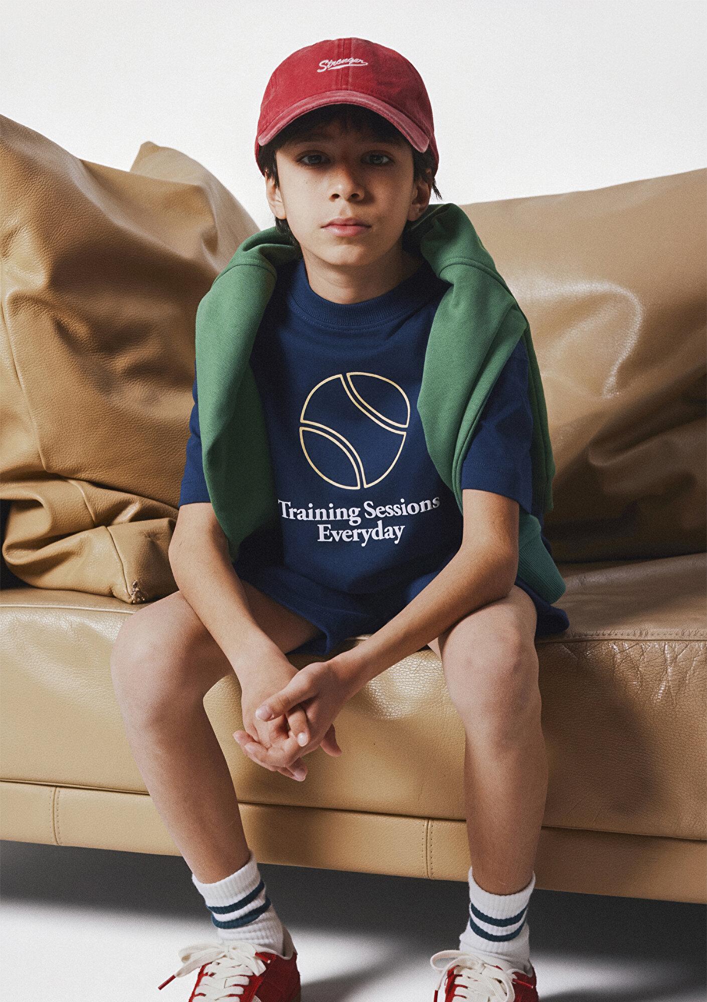 Mavi Baskılı Lacivert Tişört Oversize / Geniş Kesim 6610402-70491