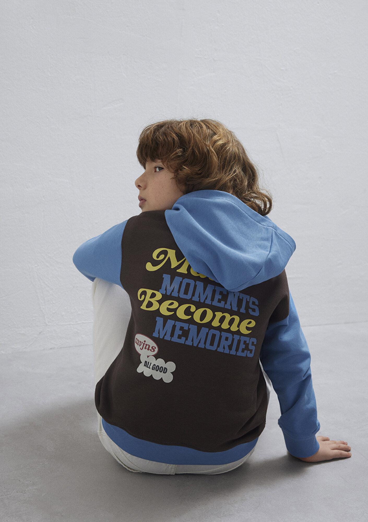 Mavi Baskılı Kapüşonlu Mavi Sweatshirt 6S10166-70724