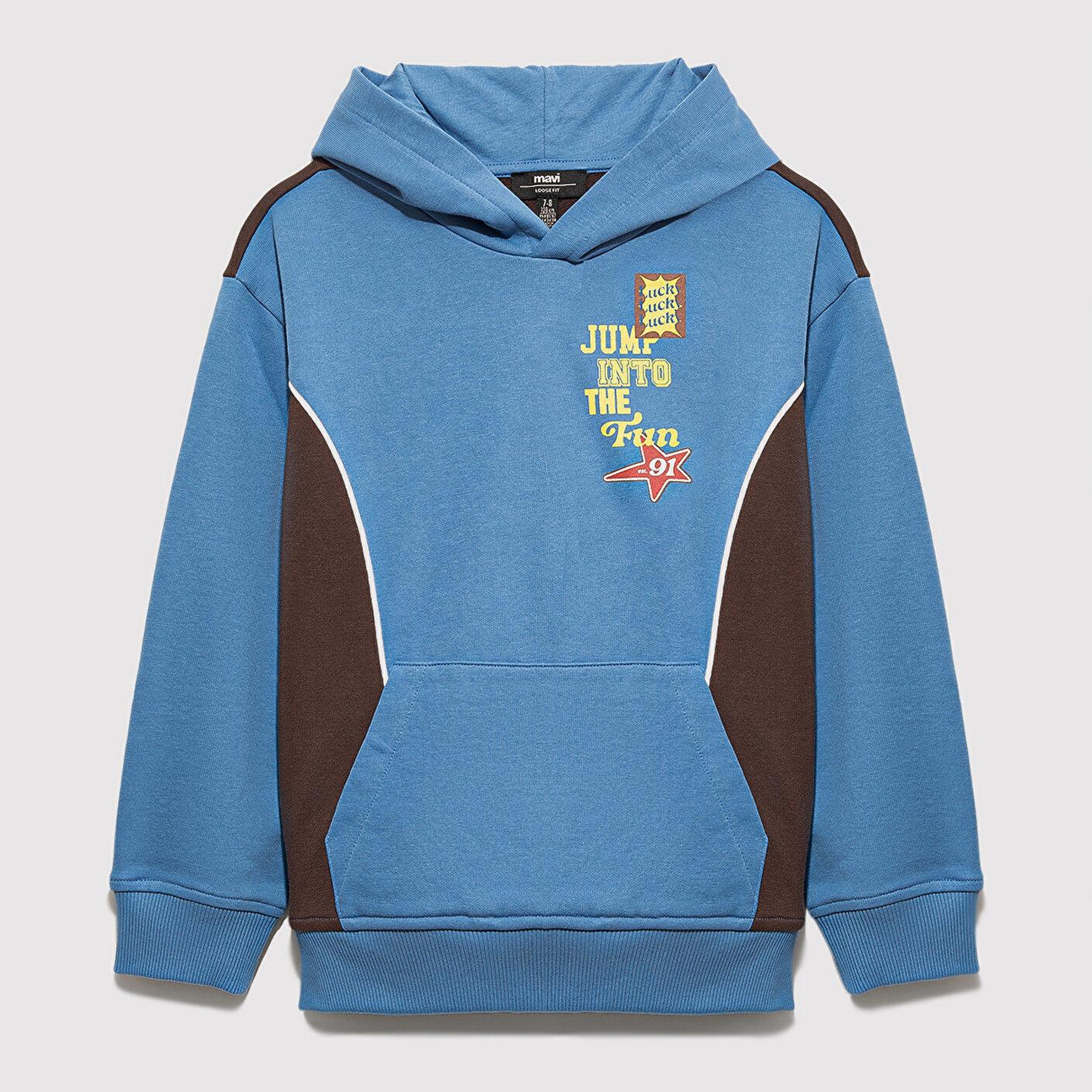 Mavi Baskılı Kapüşonlu Mavi Sweatshirt 6S10166-70724