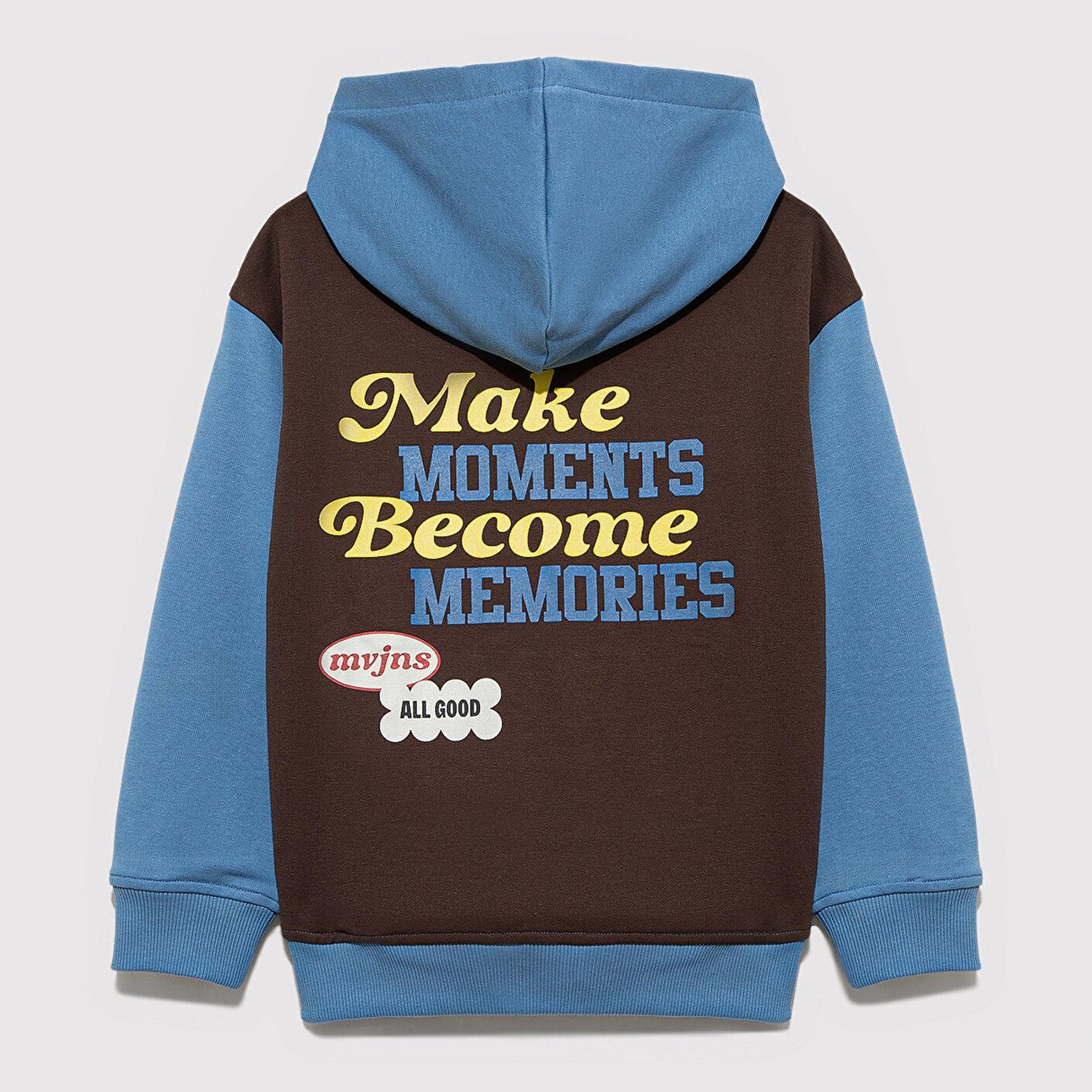 Mavi Baskılı Kapüşonlu Mavi Sweatshirt 6S10166-70724