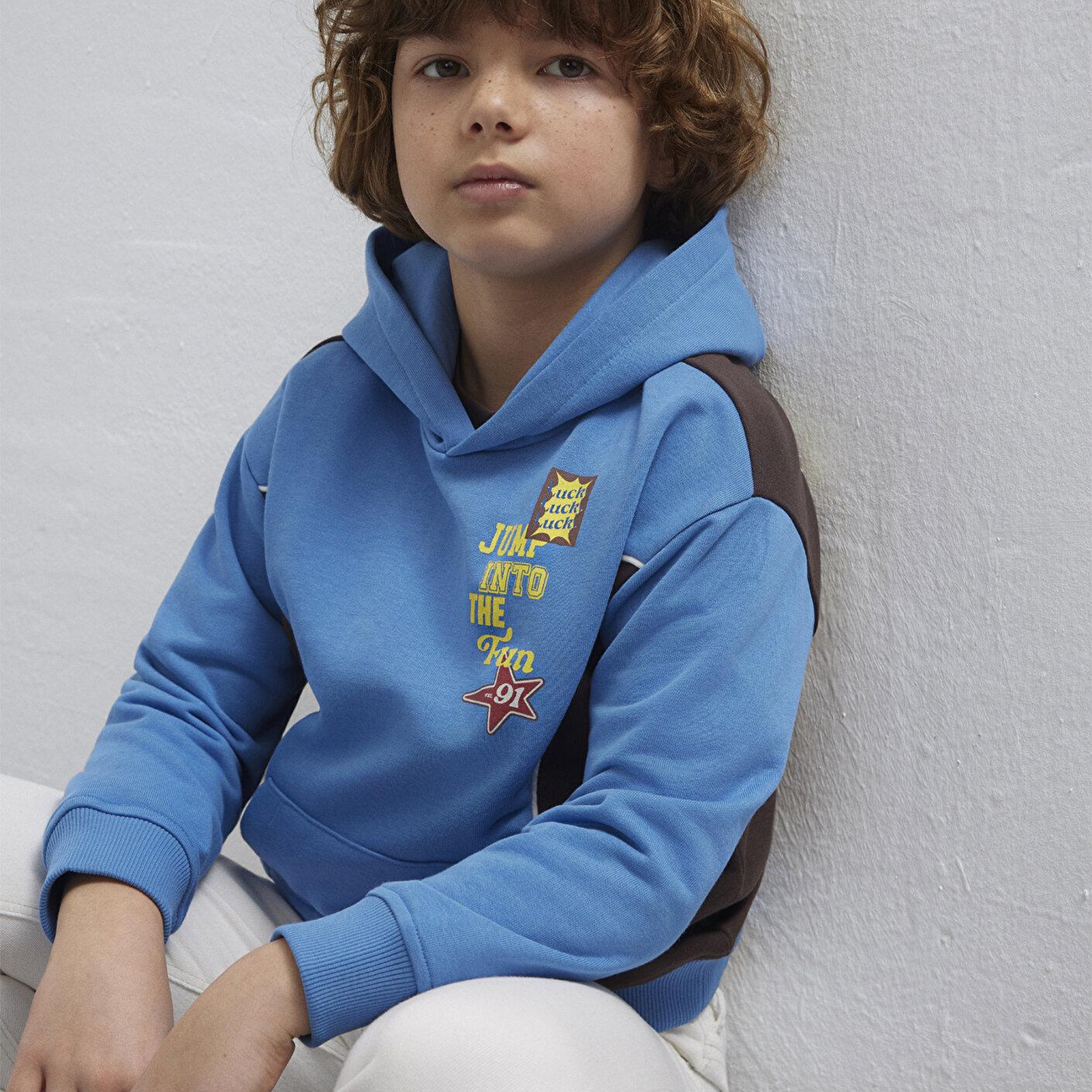 Mavi Baskılı Kapüşonlu Mavi Sweatshirt 6S10166-70724