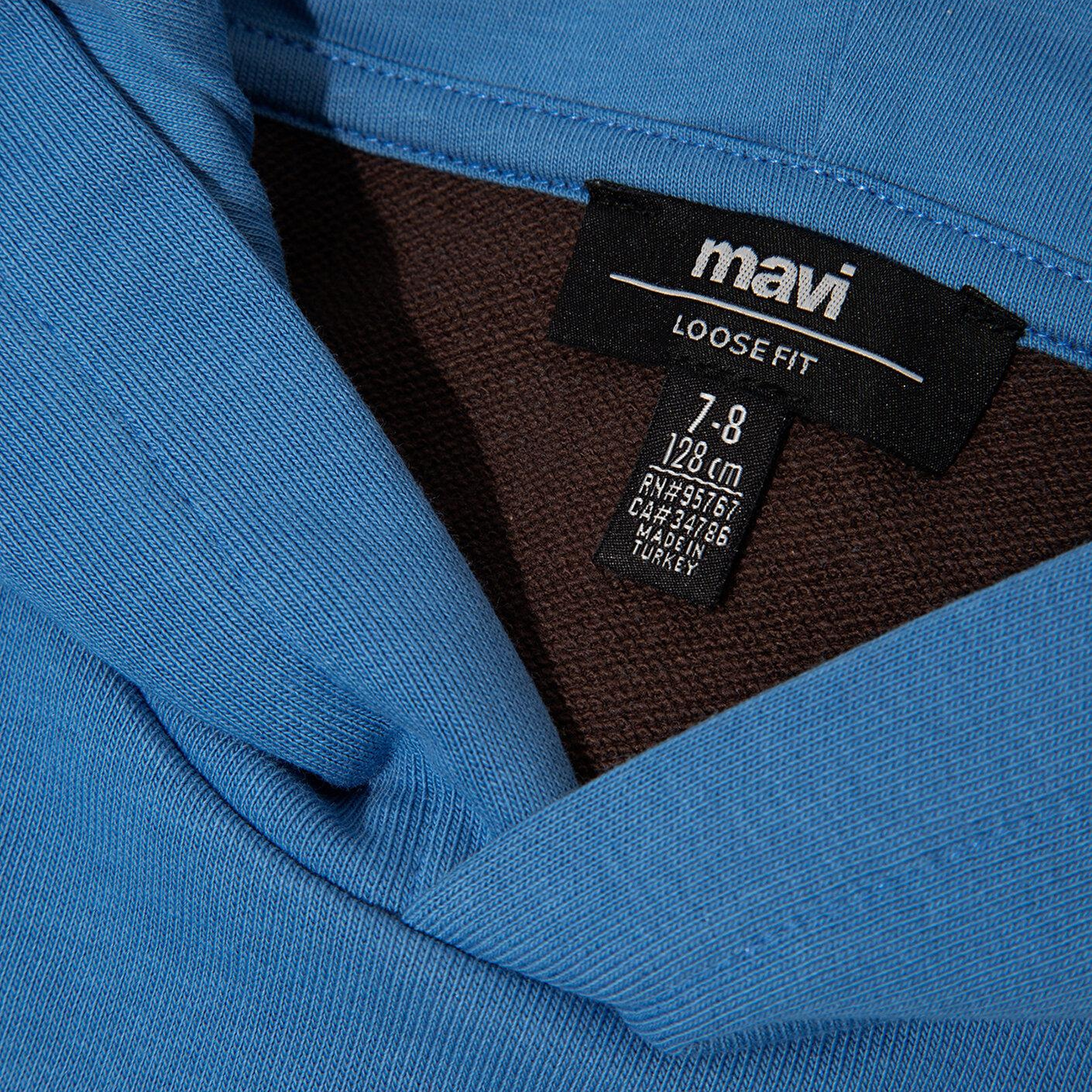 Mavi Baskılı Kapüşonlu Mavi Sweatshirt 6S10166-70724