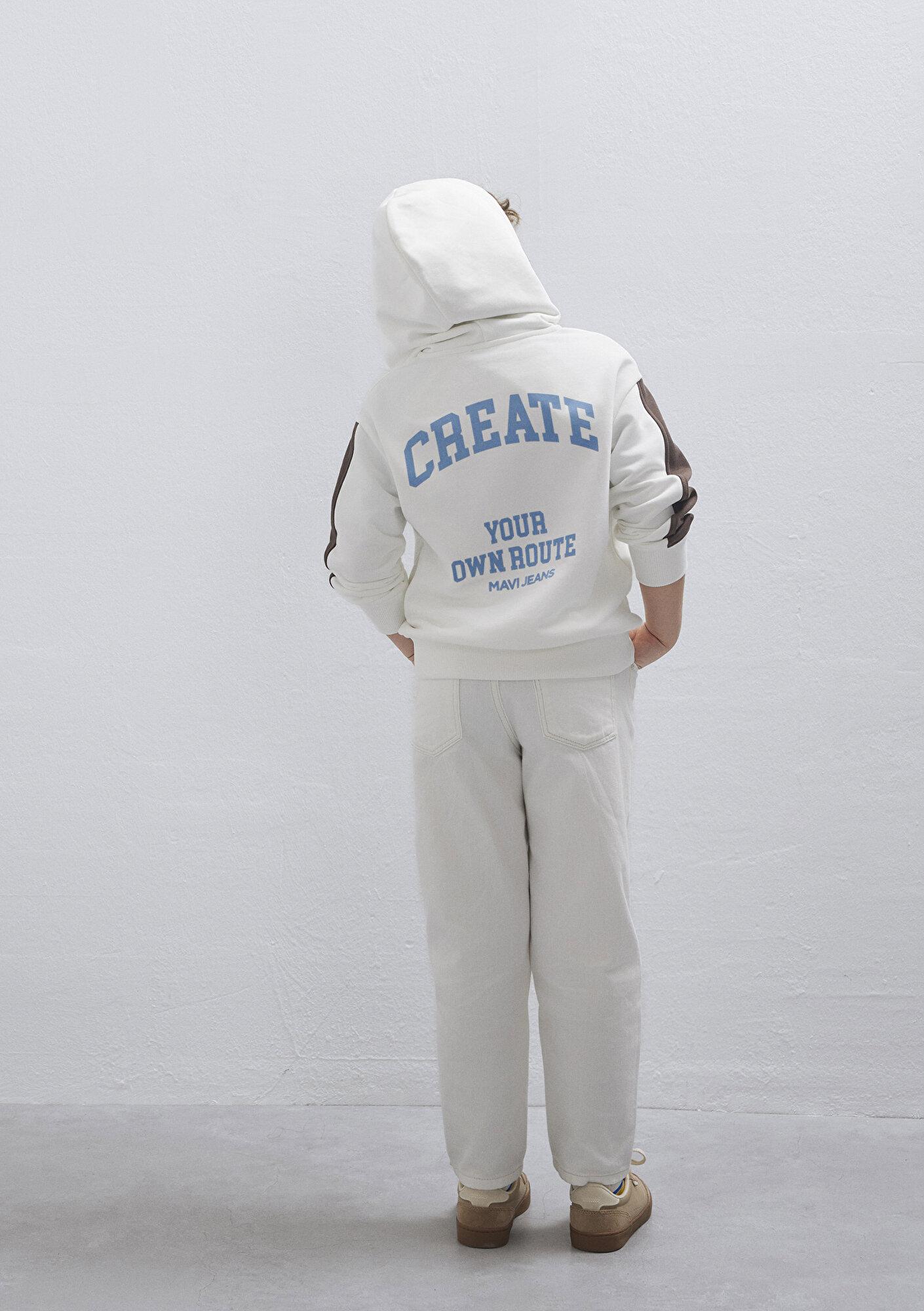 Mavi Baskılı Kapüşonlu Ekru Sweatshirt 6S10165-70057