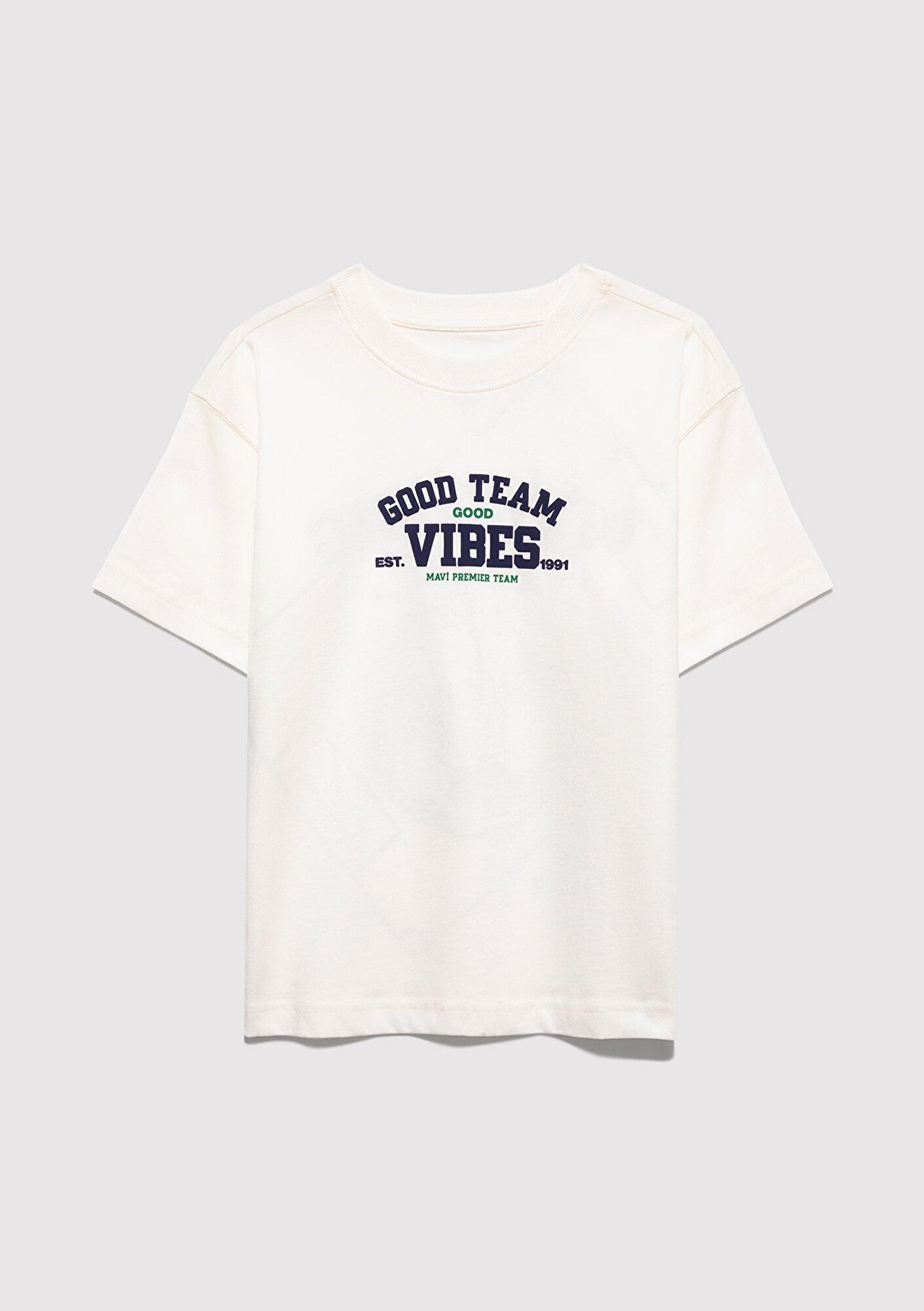 Mavi Good Team Vibes Baskılı Ekru Tişört Loose Fit / Bol Rahat Kesim 6610413-70057