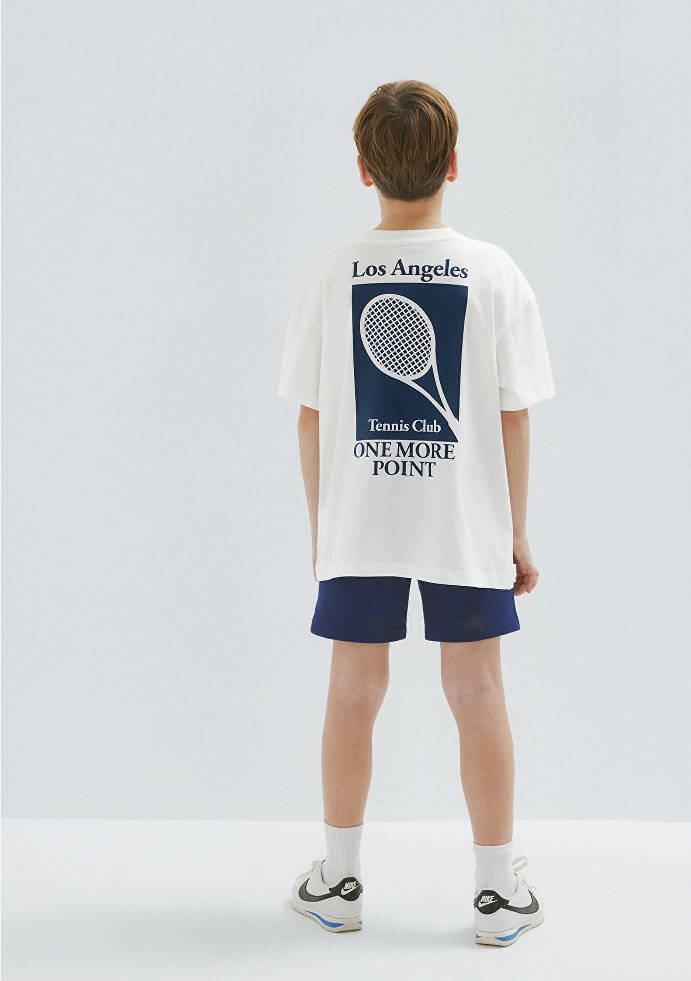 Mavi Tennis Club Baskılı Ekru Tişört Oversize / Geniş Kesim 6610400-70057