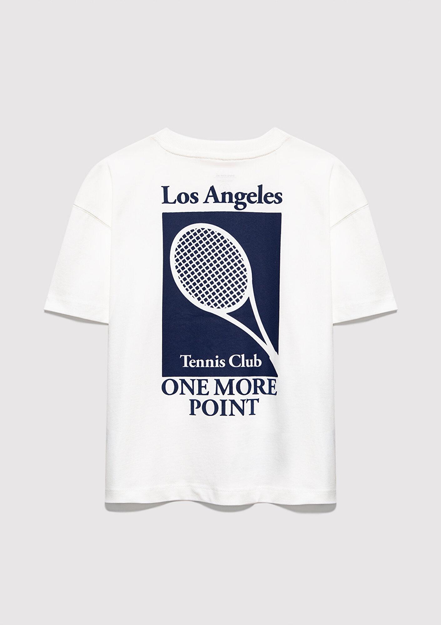 Mavi Tennis Club Baskılı Ekru Tişört Oversize / Geniş Kesim 6610400-70057