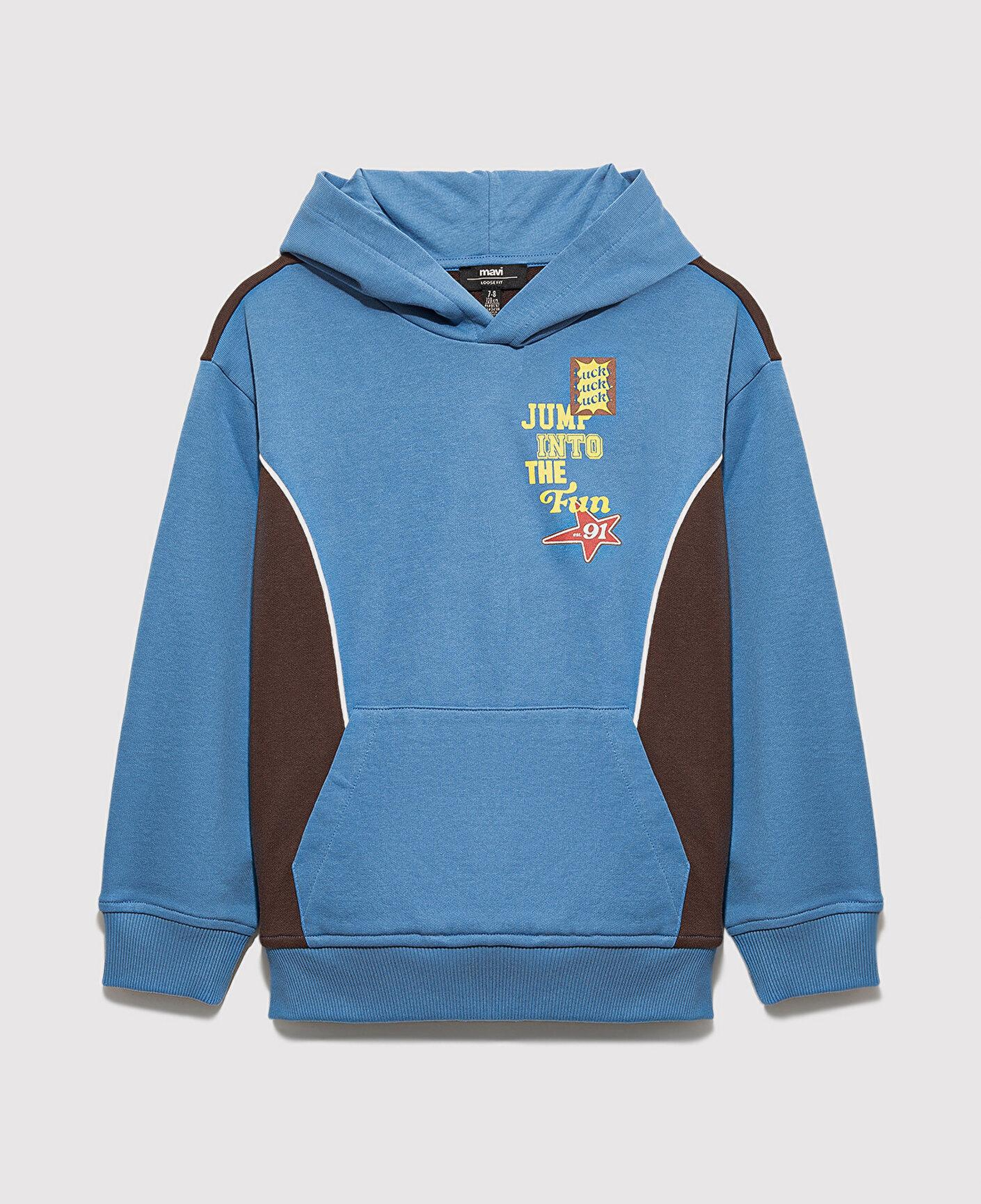 Mavi Baskılı Kapüşonlu Mavi Sweatshirt 6S10166-70724