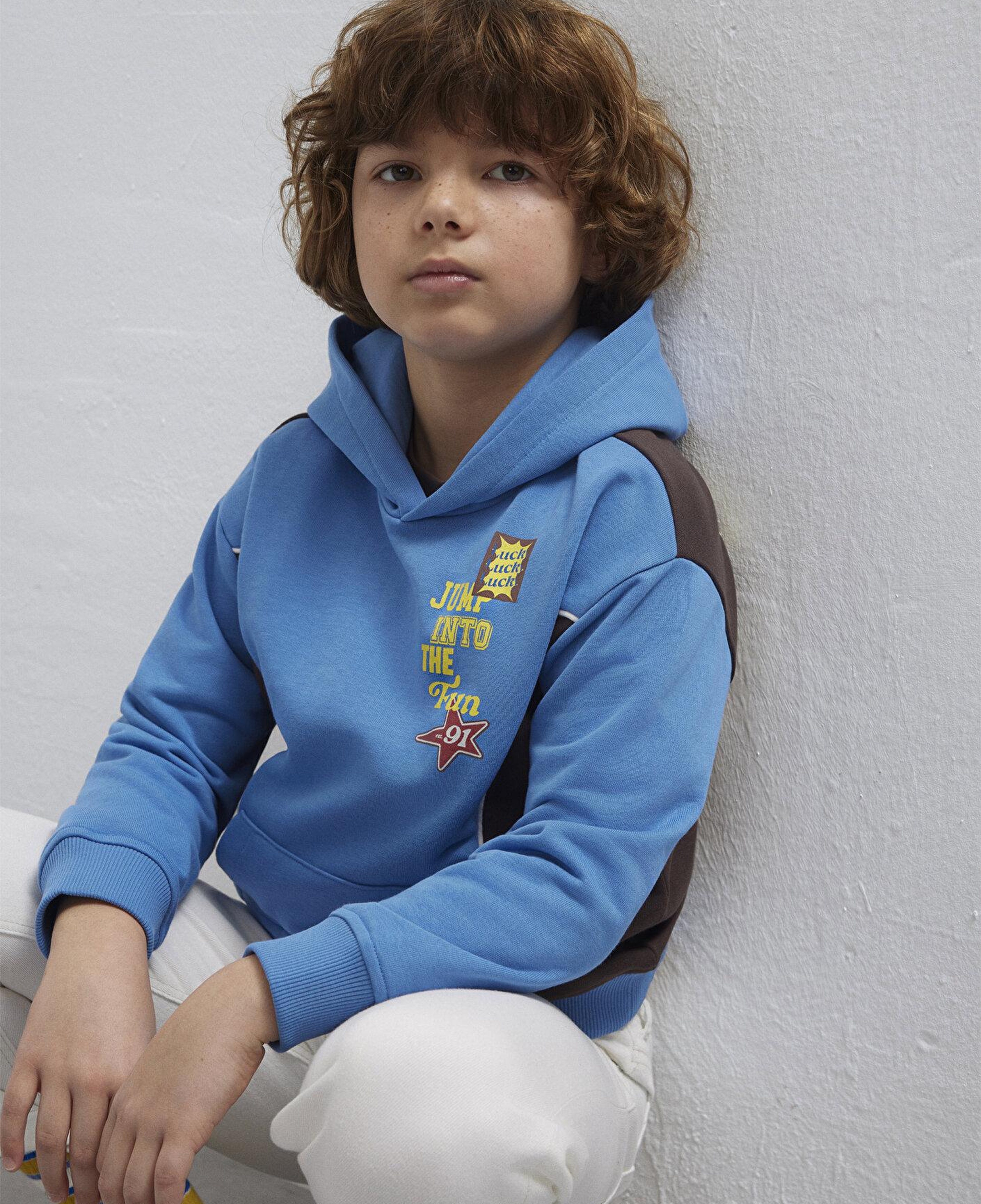 Mavi Baskılı Kapüşonlu Mavi Sweatshirt 6S10166-70724