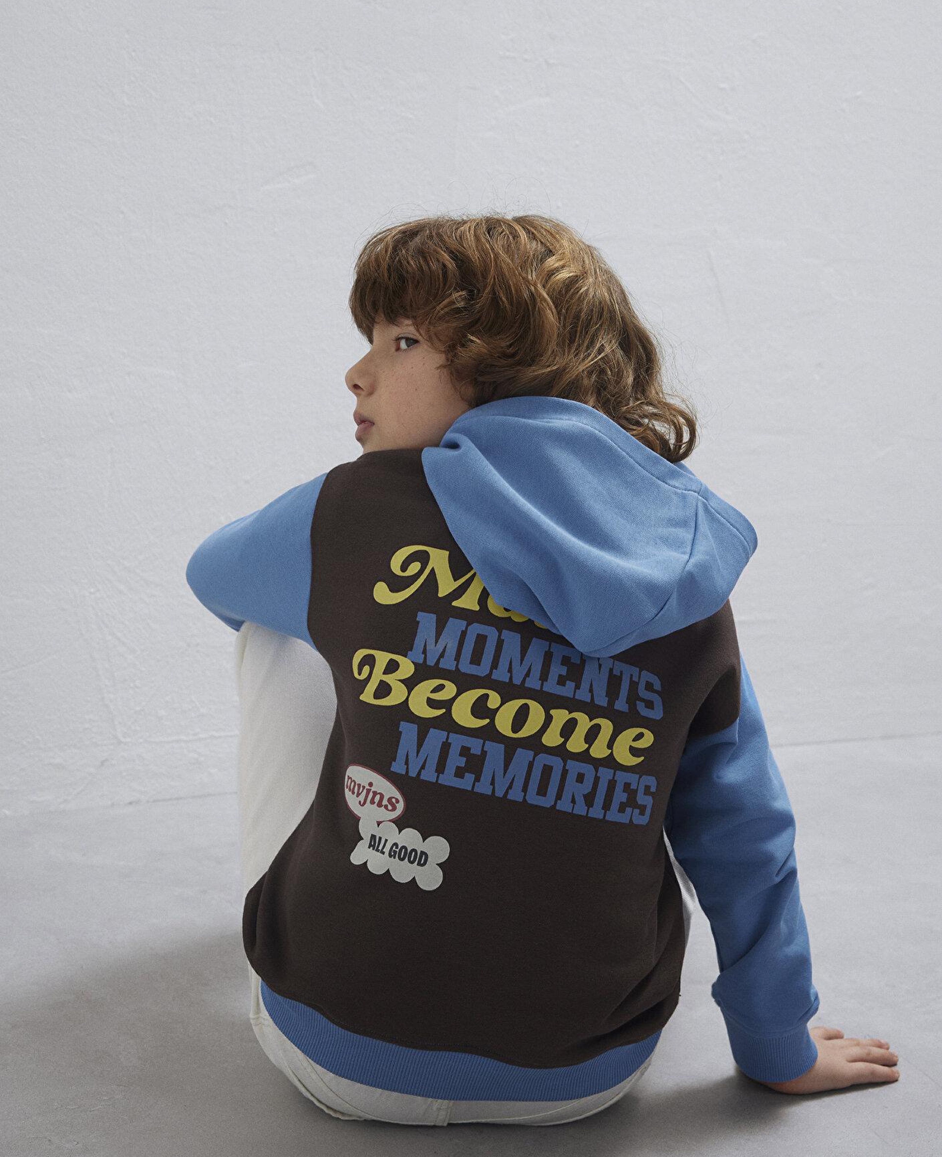 Mavi Baskılı Kapüşonlu Mavi Sweatshirt 6S10166-70724