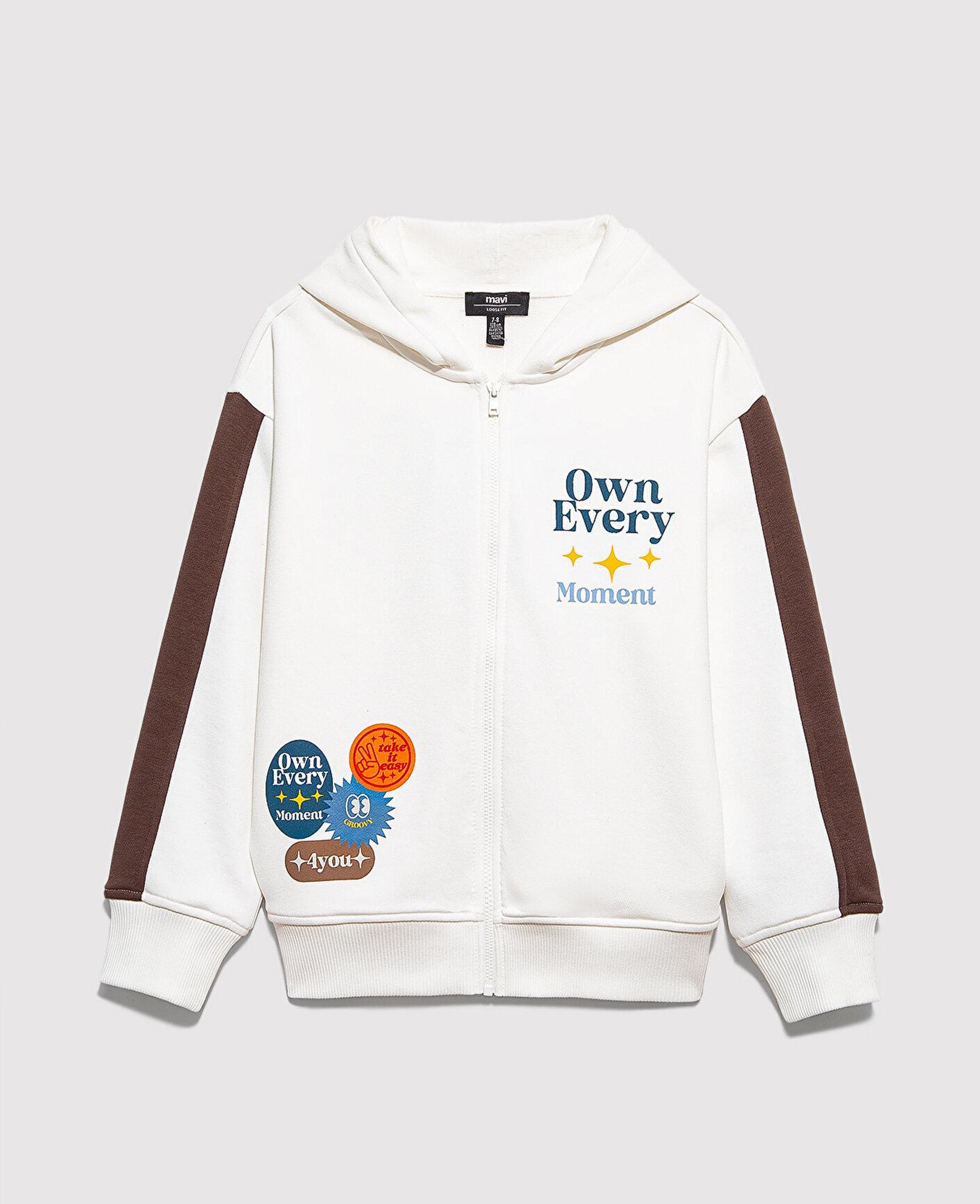 Mavi Baskılı Kapüşonlu Ekru Sweatshirt 6S10165-70057