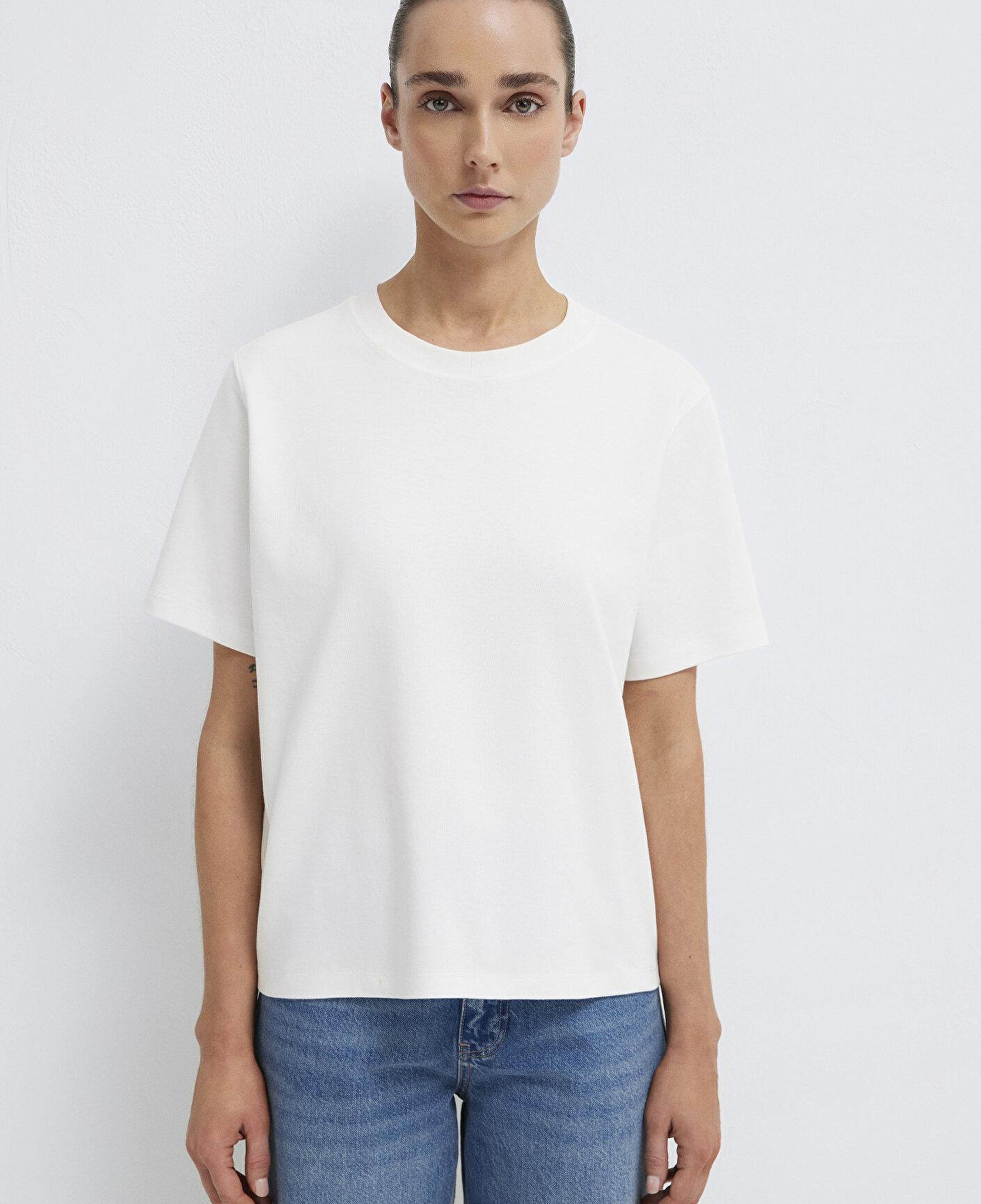 Mavi Ekru Basic İnterlok Tişört Loose Fit / Bol Rahat Kesim 1613820-70057