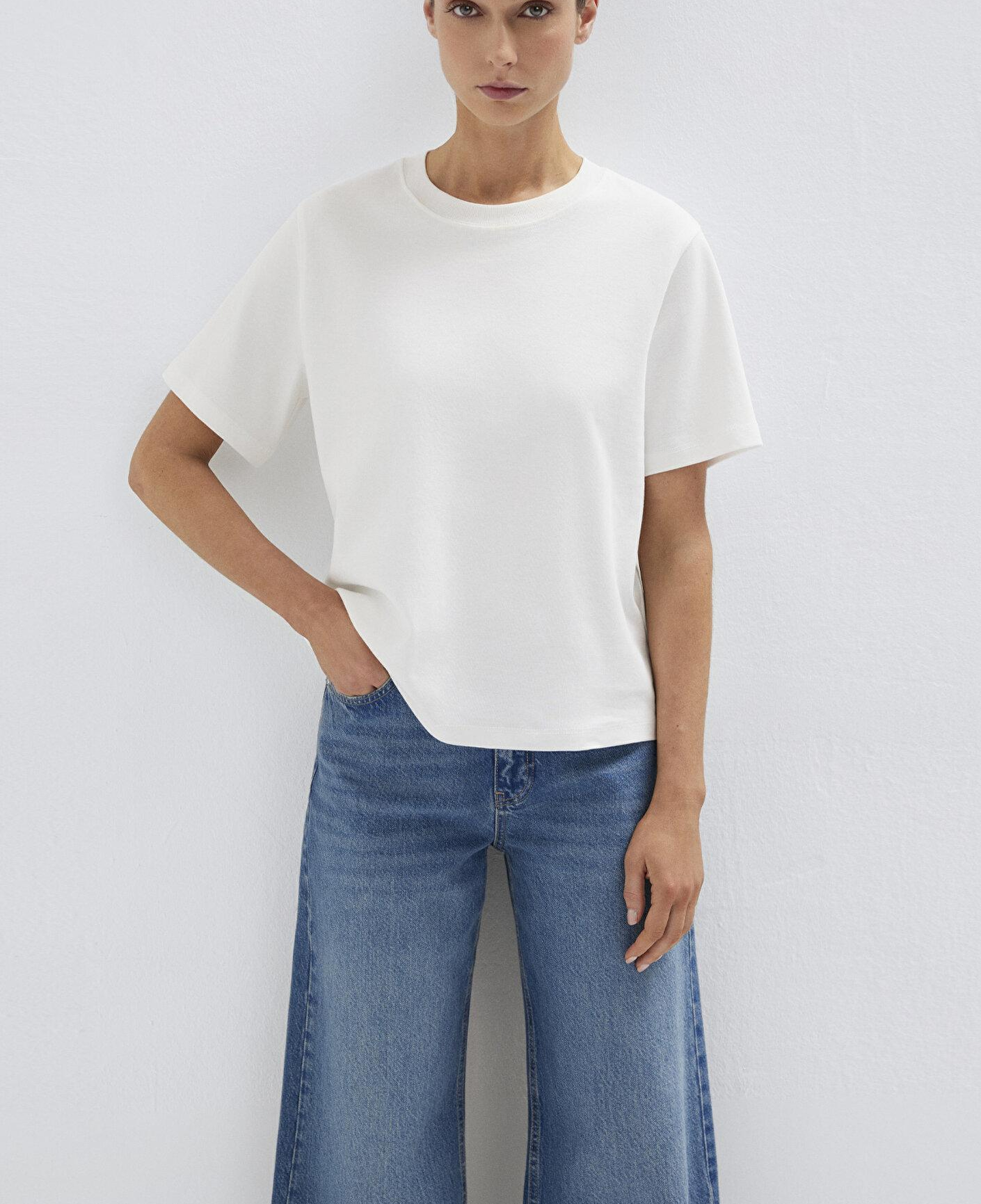 Mavi Ekru Basic İnterlok Tişört Loose Fit / Bol Rahat Kesim 1613820-70057