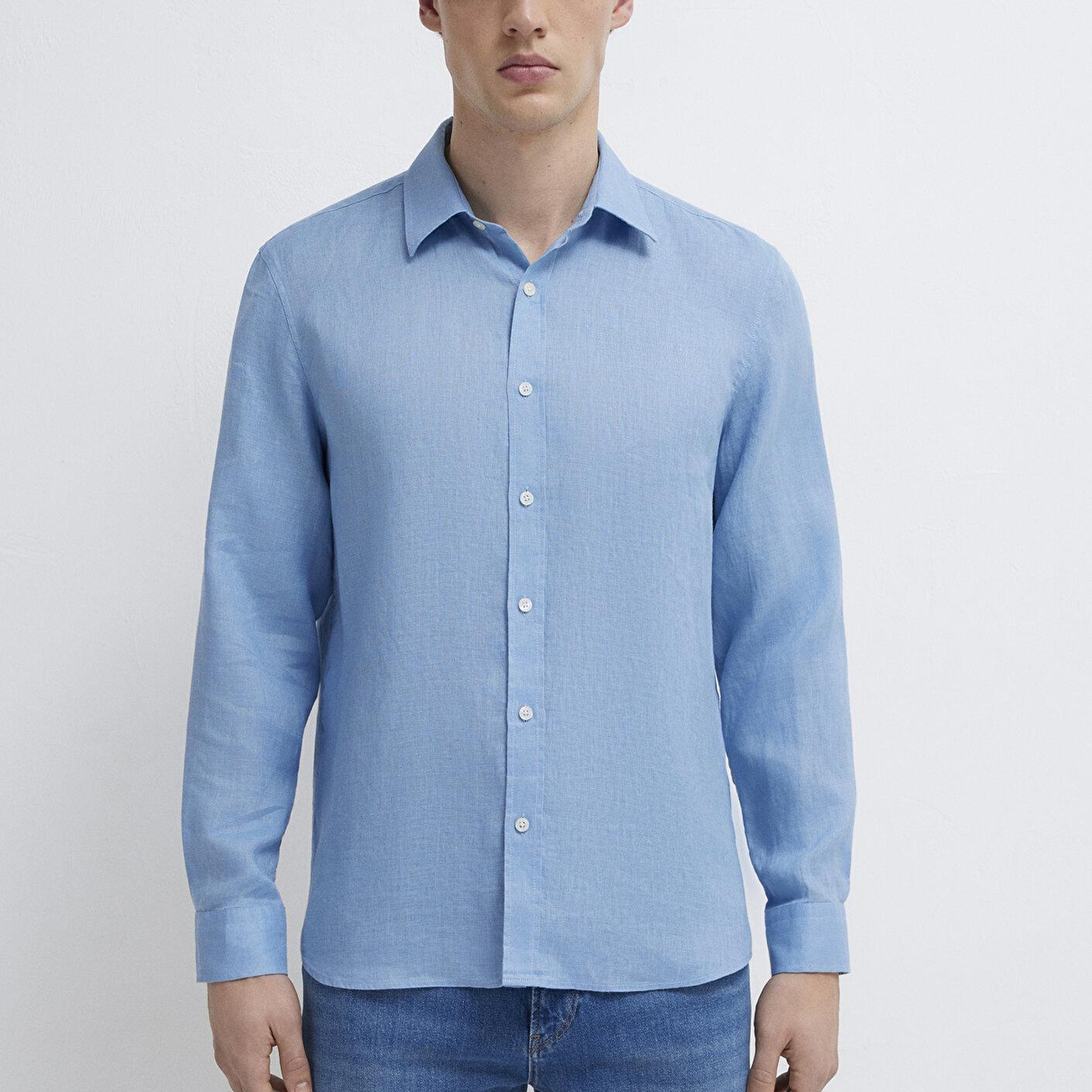 Mavi Mavi Keten Gömlek Slim Fit / Dar Kesim 0211466-70834