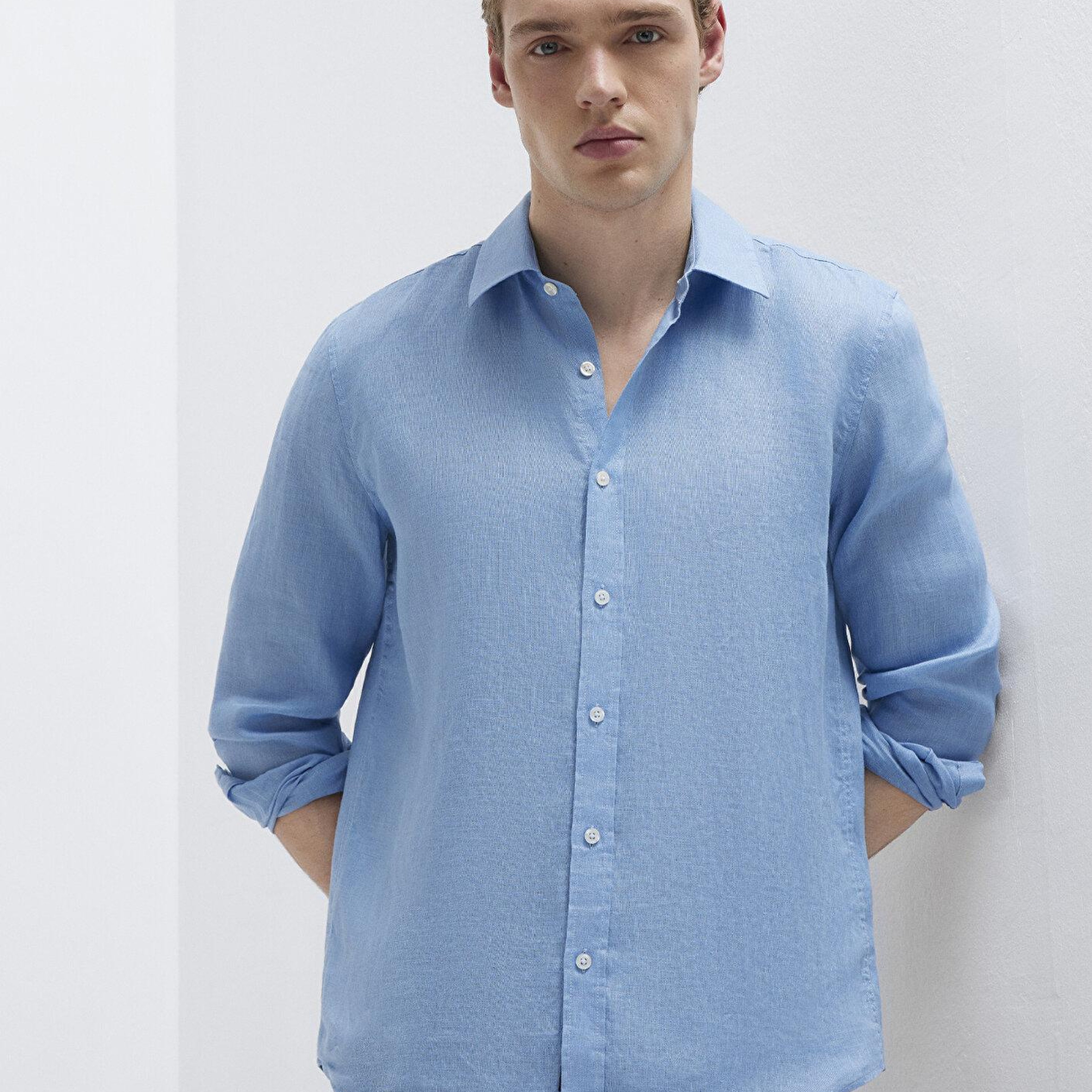 Mavi Mavi Keten Gömlek Slim Fit / Dar Kesim 0211466-70834