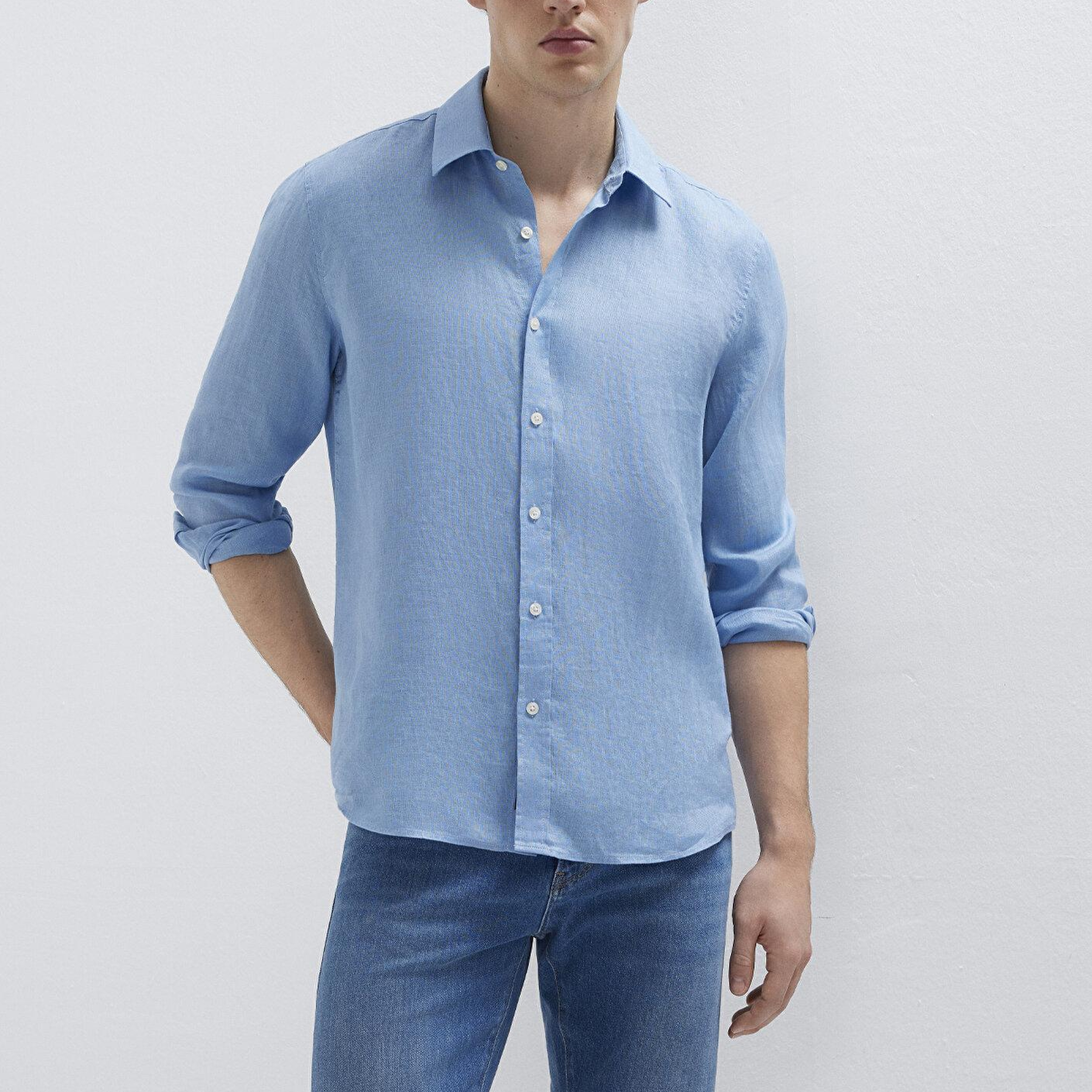 Mavi Mavi Keten Gömlek Slim Fit / Dar Kesim 0211466-70834