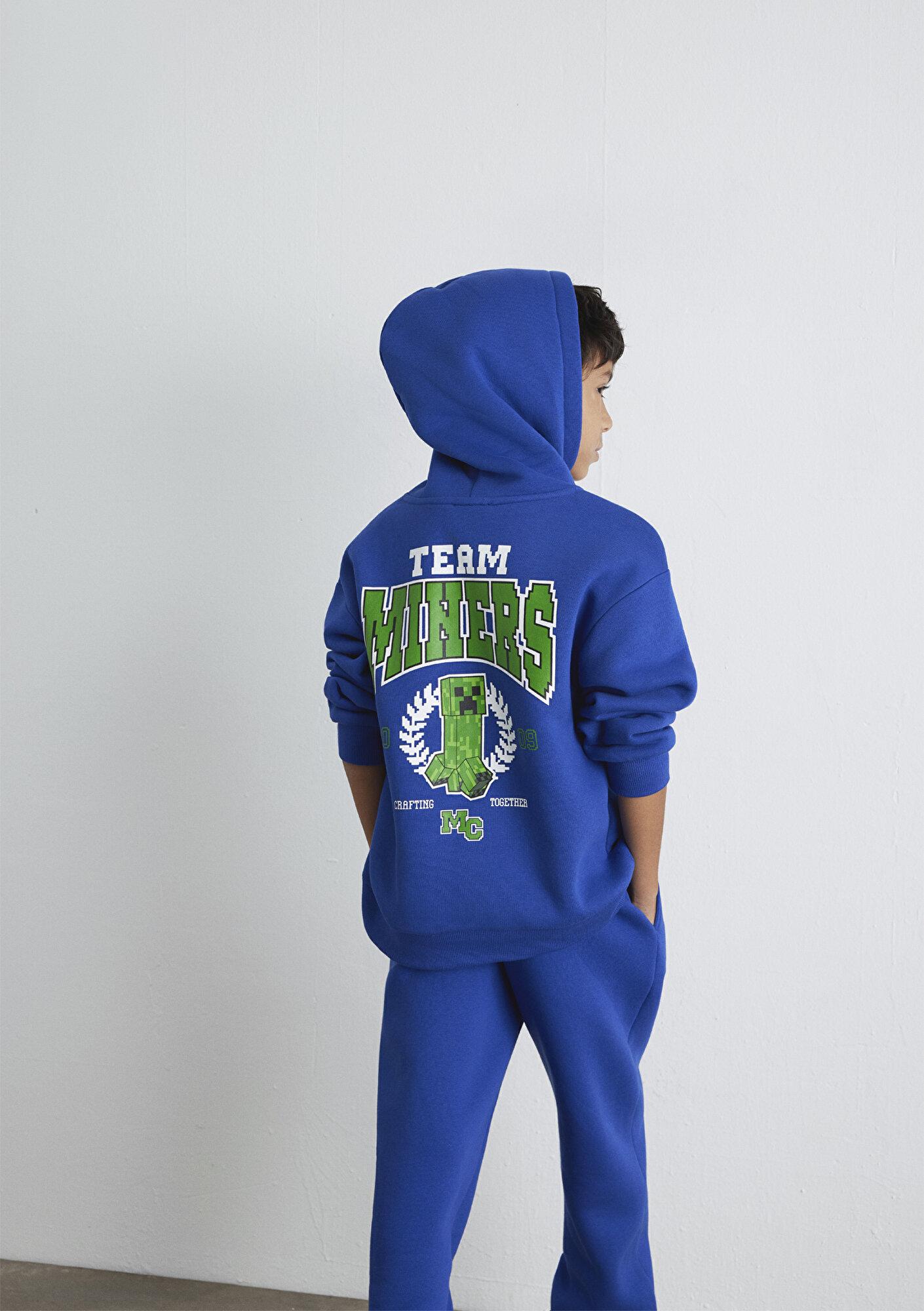 Mavi Minecraft Baskılı Mavi Sweatshirt 6S10174-70896