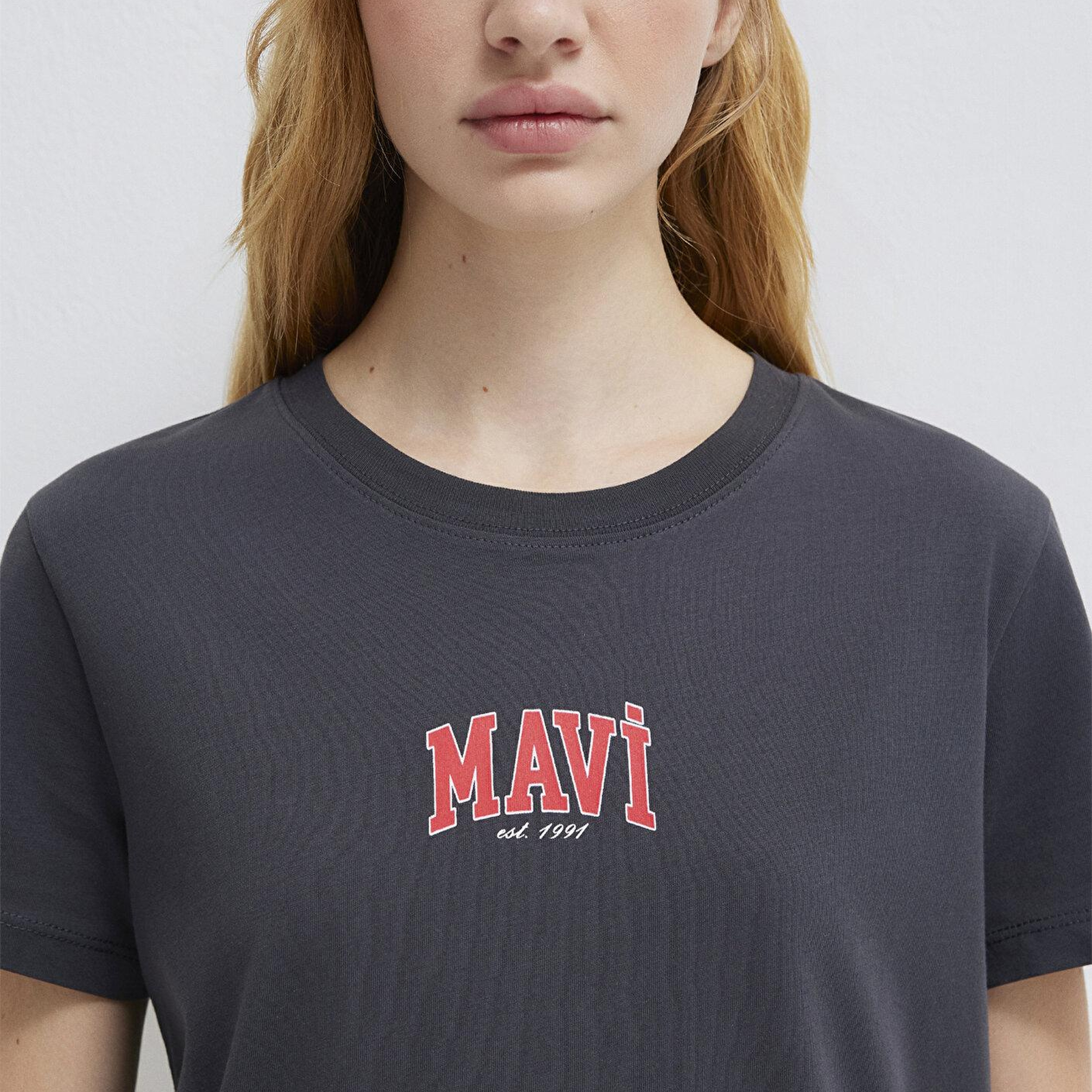 Mavi Mavi Logo Baskılı Antrasit Tişört Regular Fit / Normal Kesim 1613412-70087