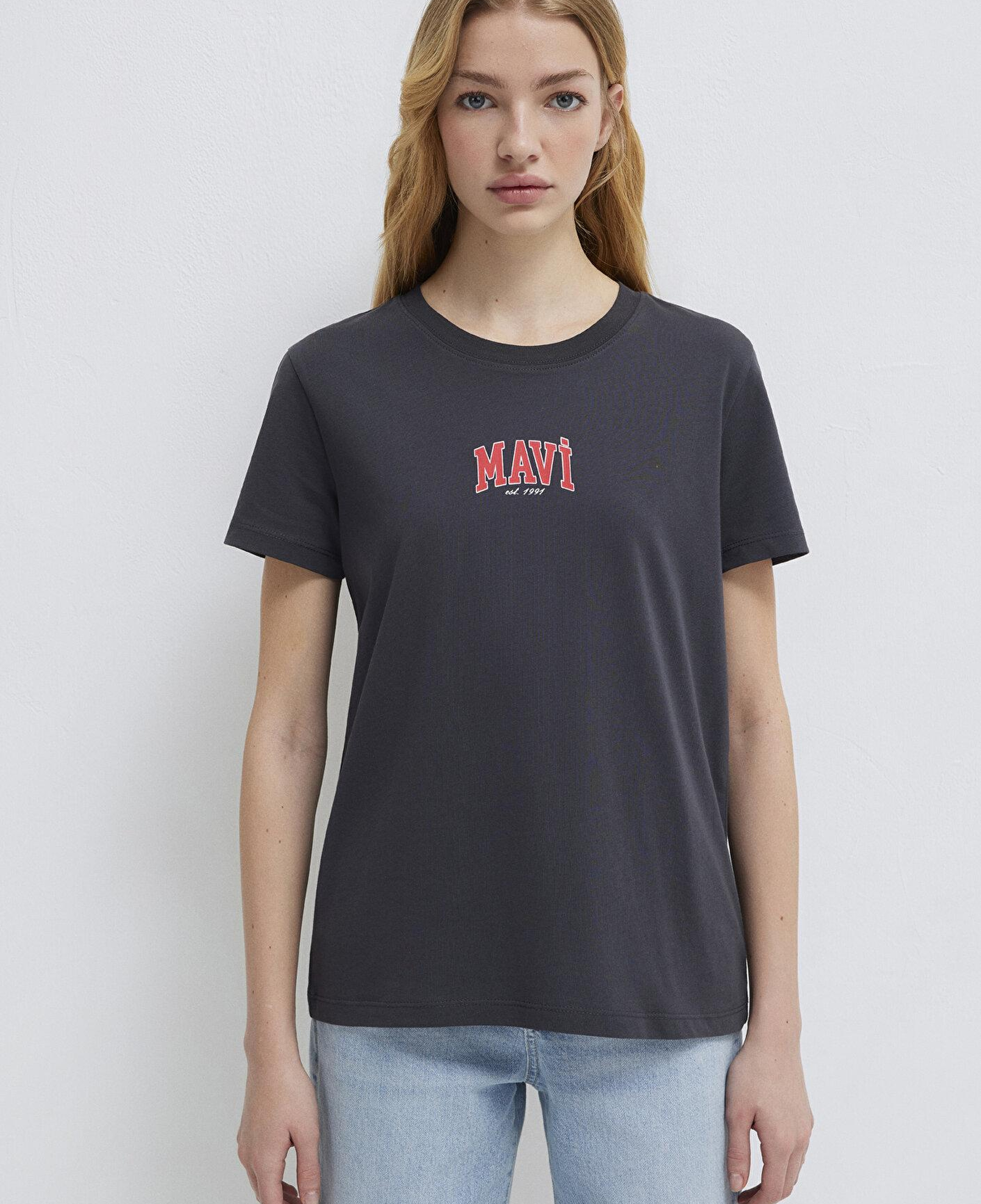 Mavi Mavi Logo Baskılı Antrasit Tişört Regular Fit / Normal Kesim 1613412-70087