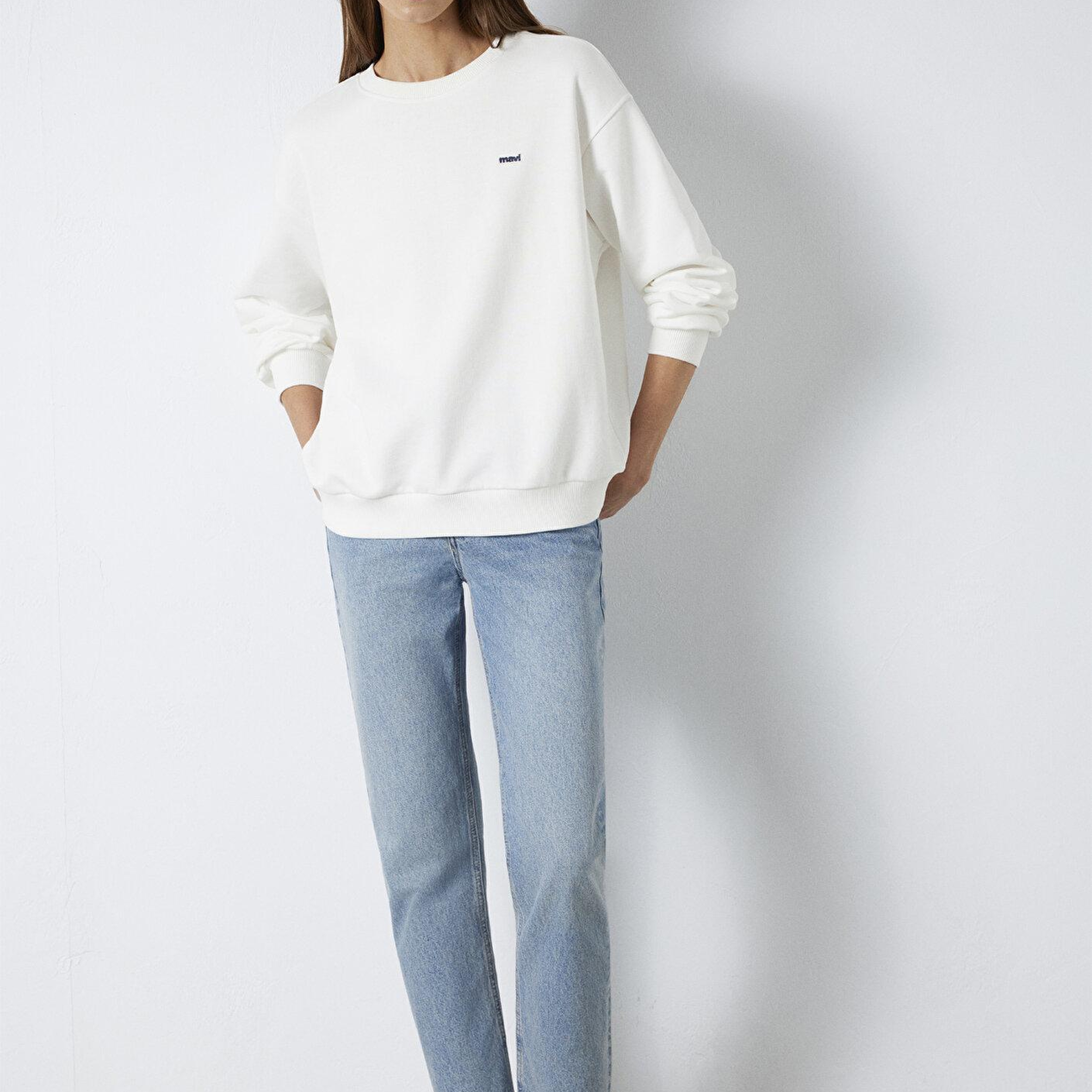 Mavi Mavi Nakışlı Ekru Sweatshirt 1S10366-70057