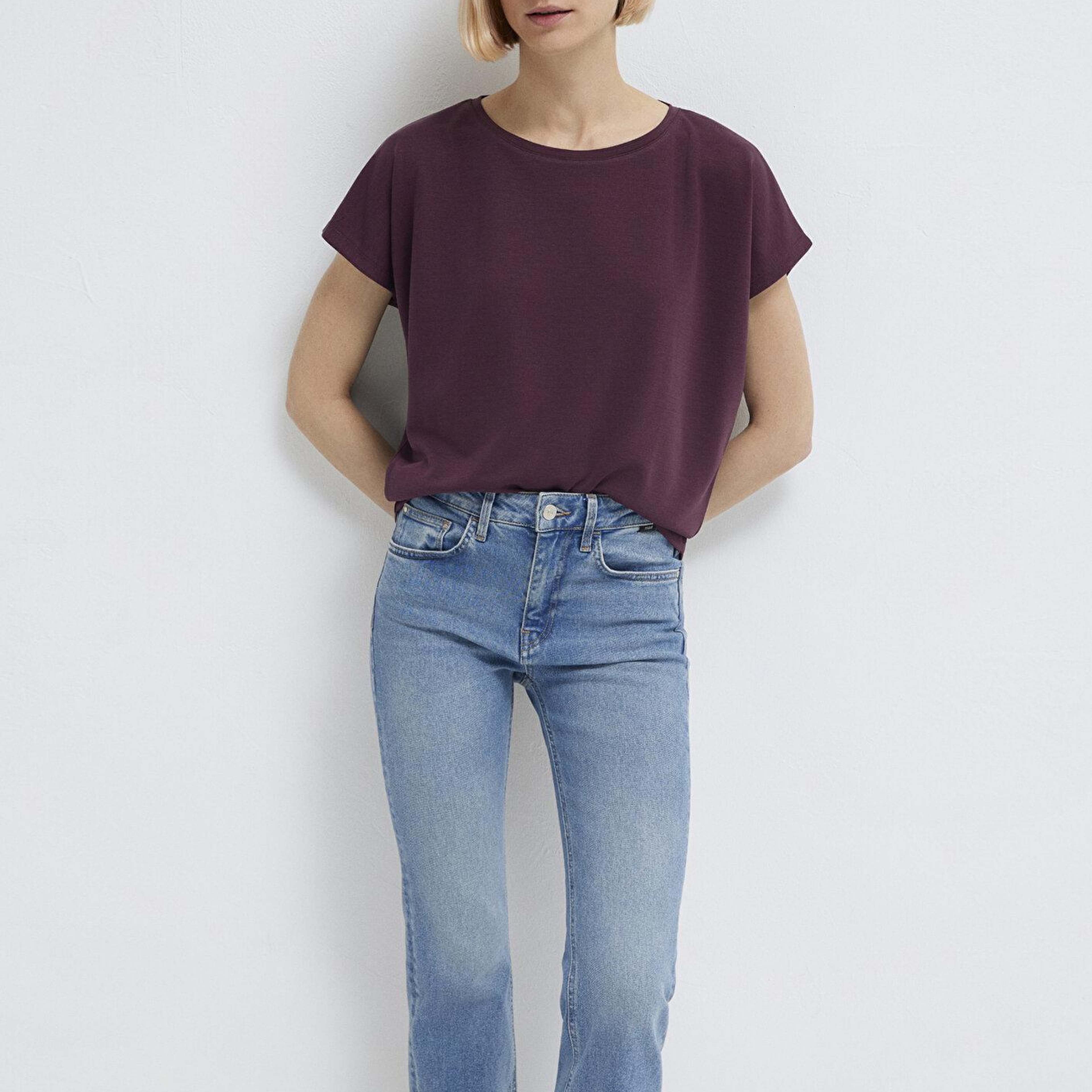 Mavi Soft-Premium Mor (TENCEL™) Liyosel Karışımlı Basic Tişört Loose Fit / Bol Rahat Kesim 167245-70421