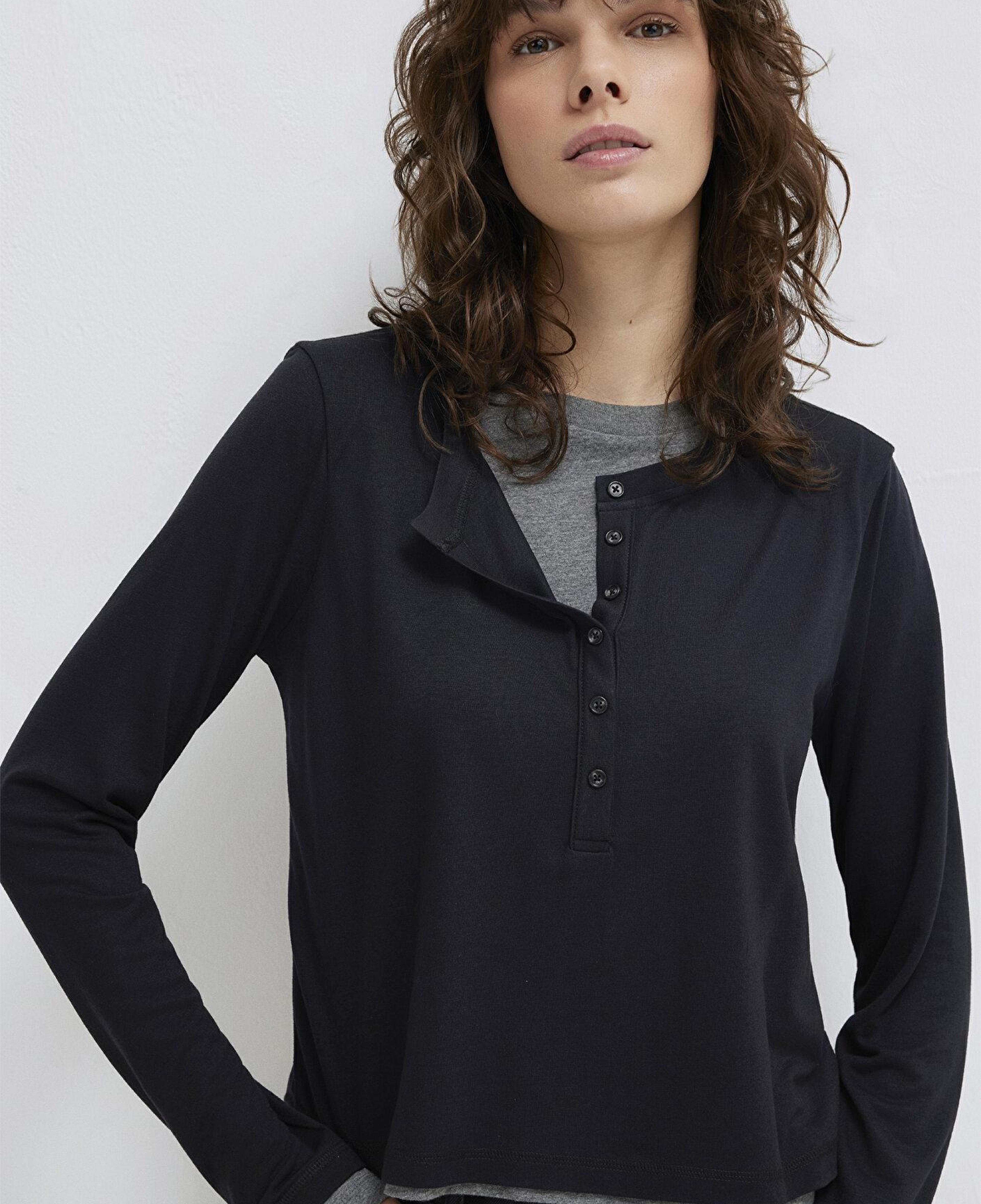 Mavi Yün Karışımlı Çift Katlı Siyah Uzun Kollu Tişört Semi Slim Fit / Yarı Dar Kesim 1613400-900