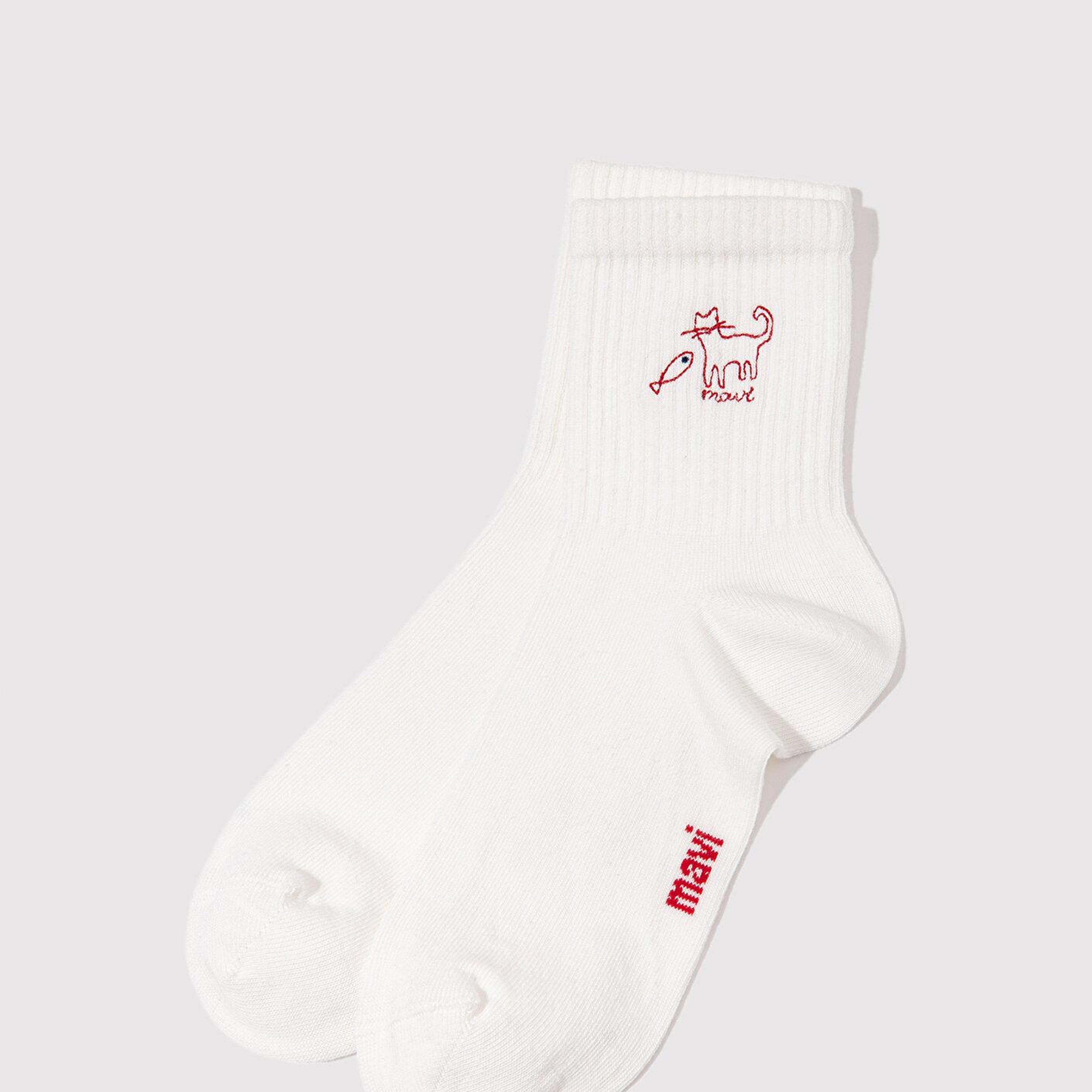 Mavi Kedi Balık Nakışlı Soket Çorap 1913576-620