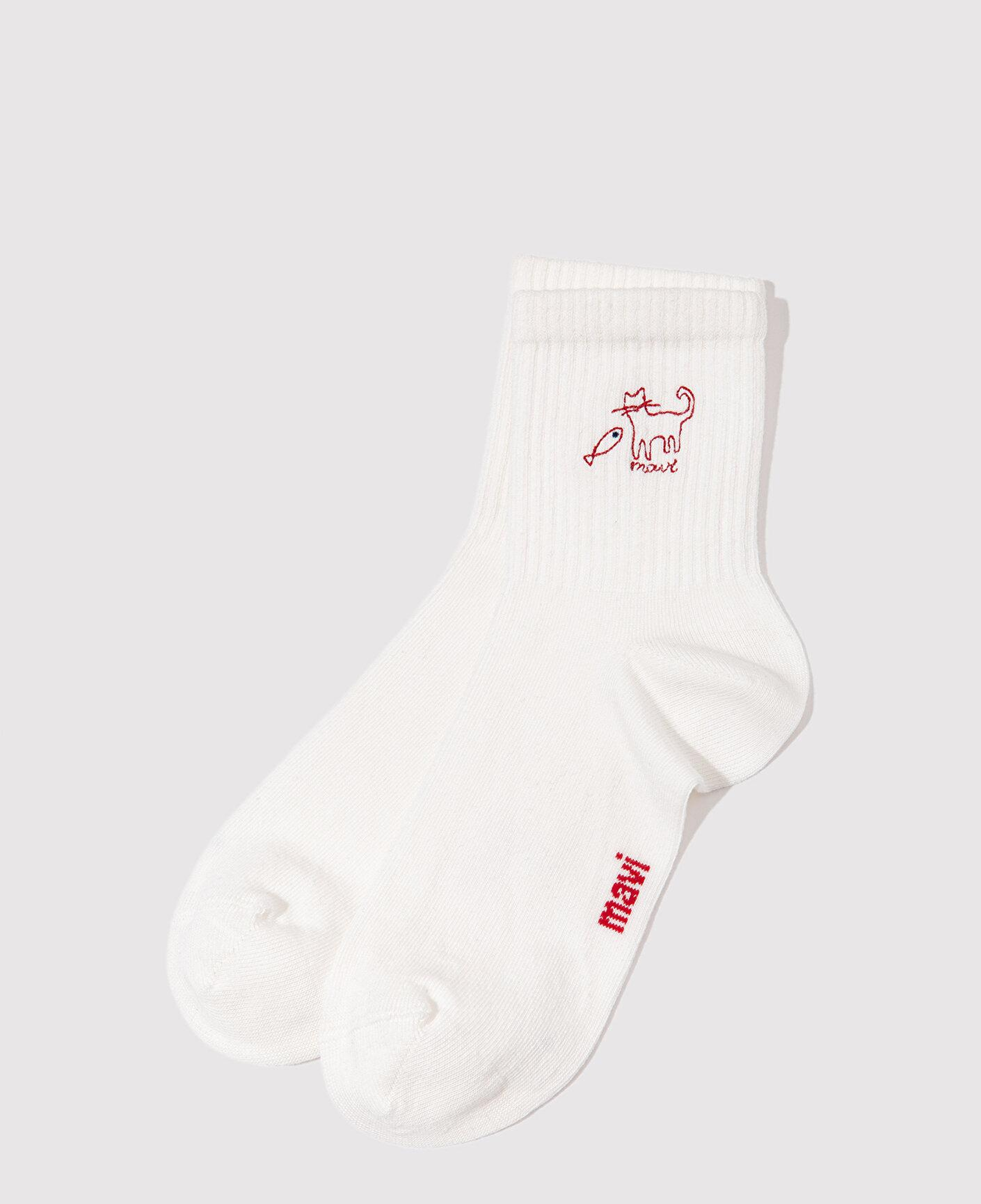 Mavi Kedi Balık Nakışlı Soket Çorap 1913576-620