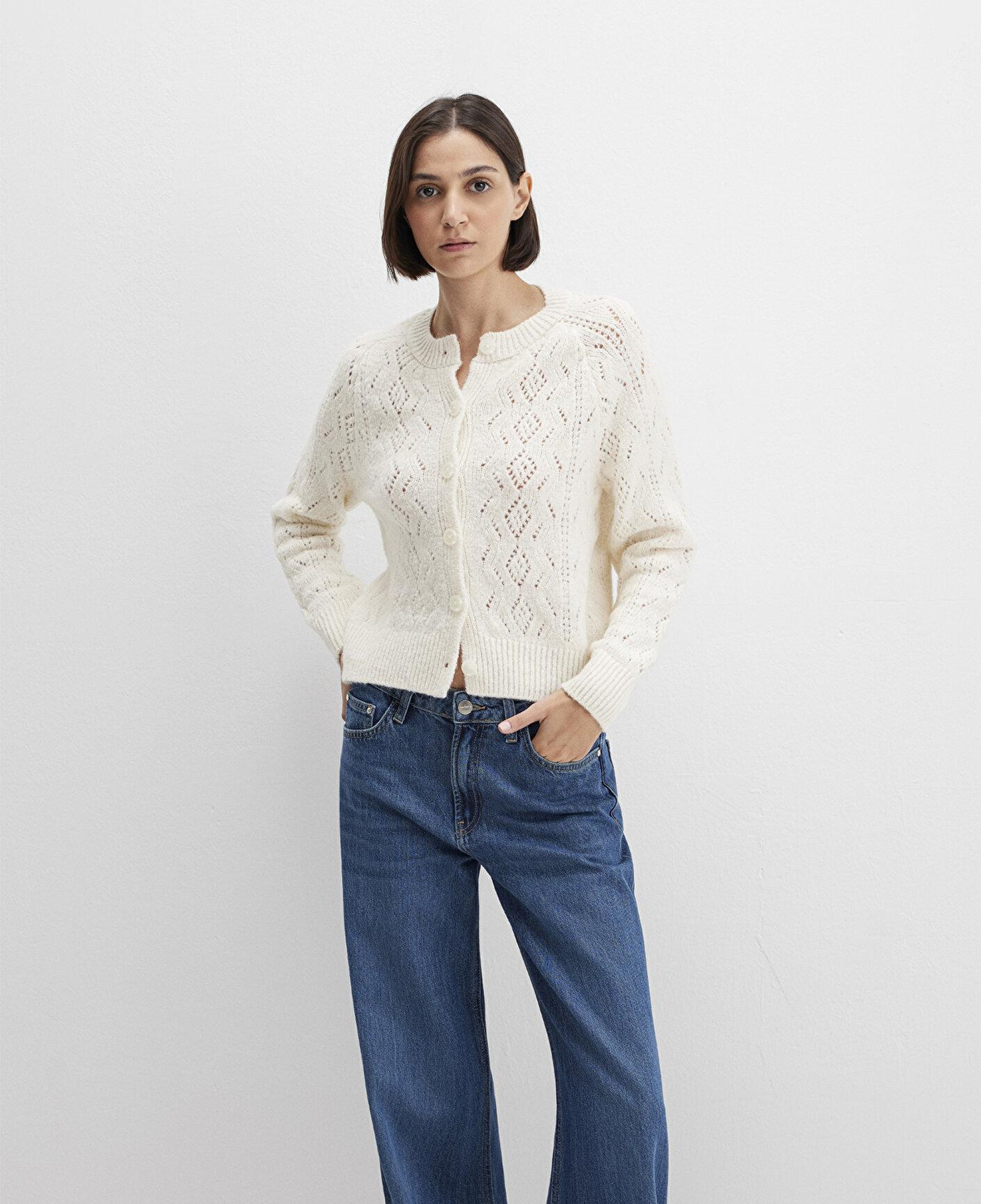 Mavi Yün Karışımlı Ekru Hırka Slim Fit / Dar Kesim 1710812-70057