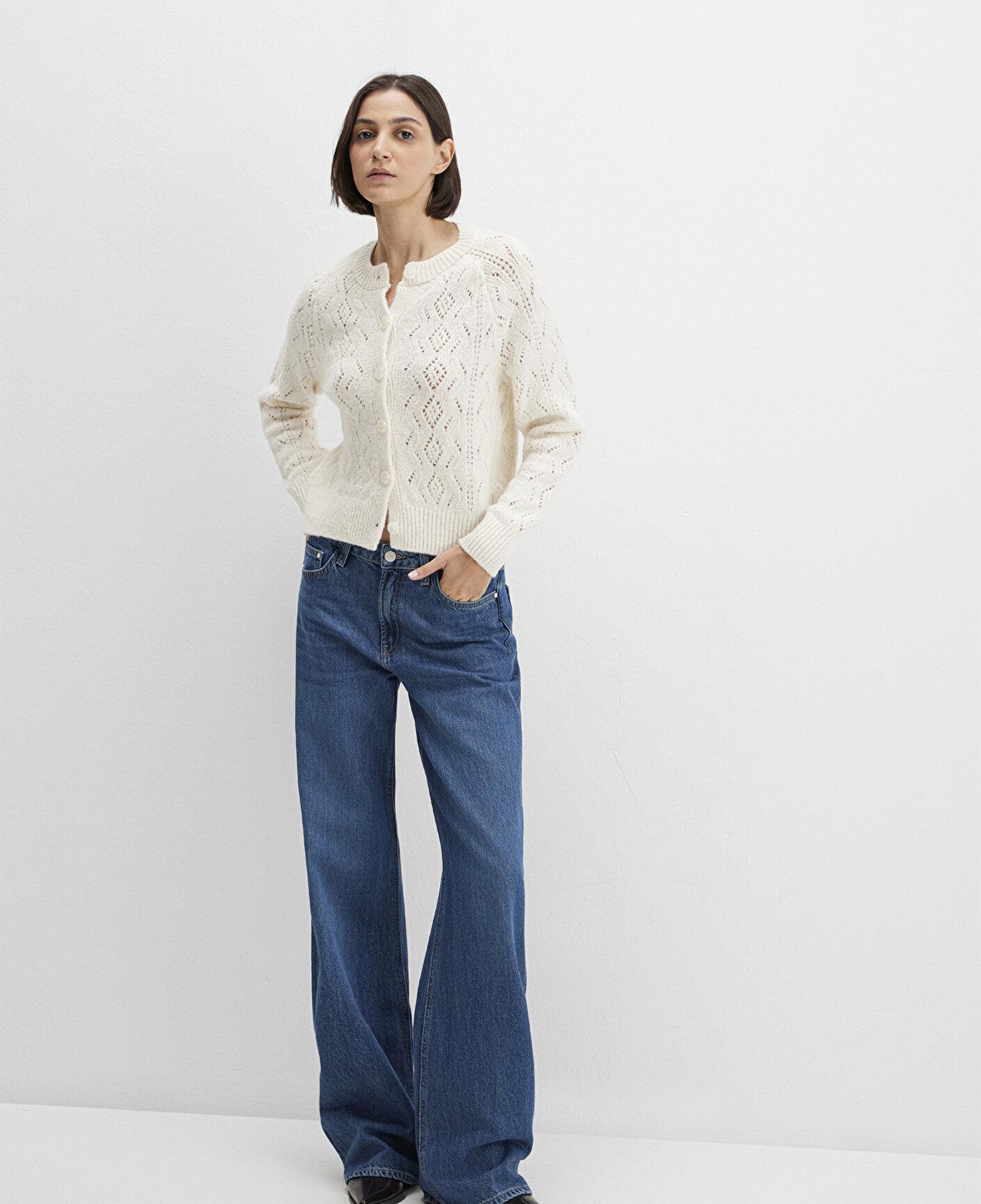 Mavi Yün Karışımlı Ekru Hırka Slim Fit / Dar Kesim 1710812-70057
