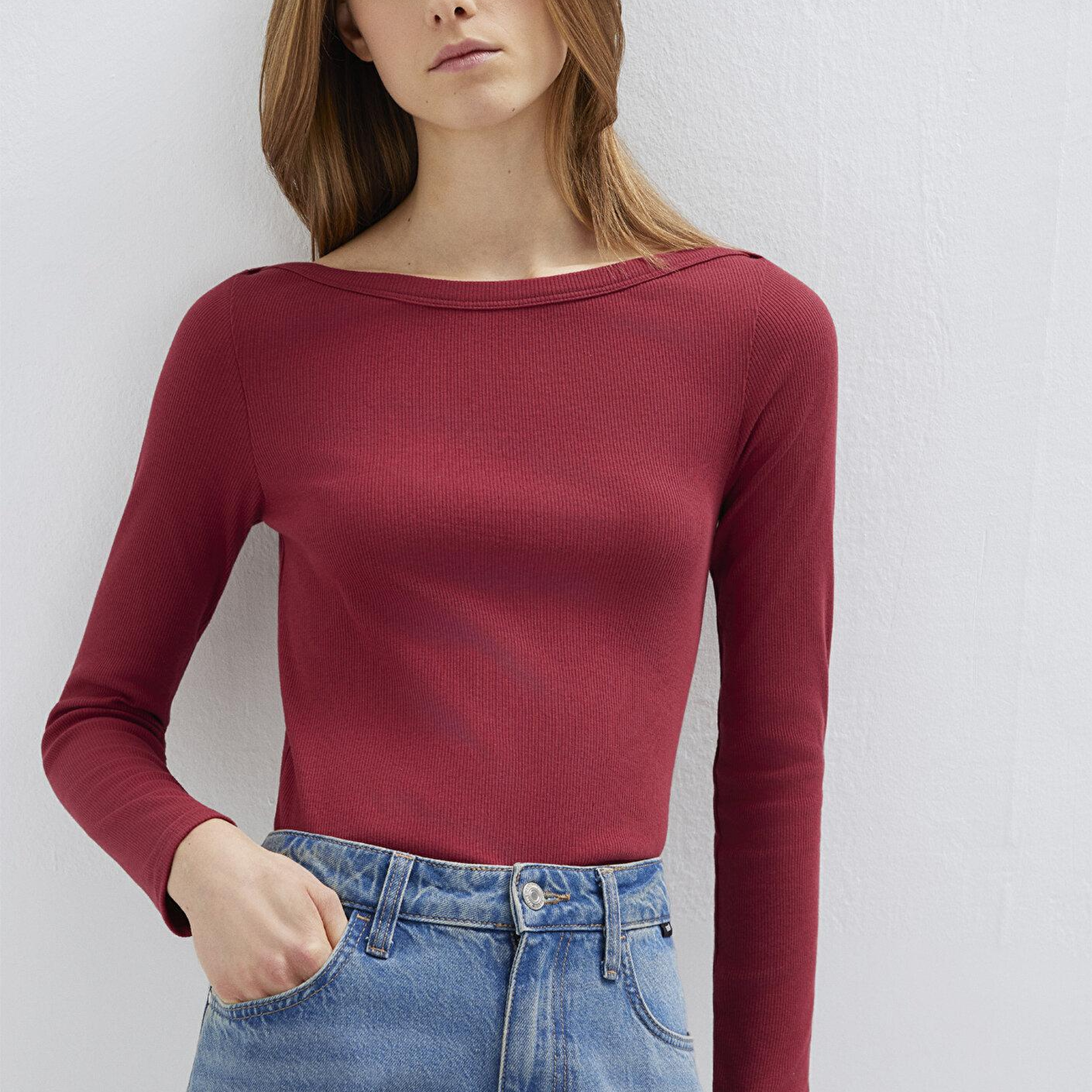 Mavi Uzun Kollu Kırmızı Basic Tişört Slim Fit / Dar Kesim 1613622-70430