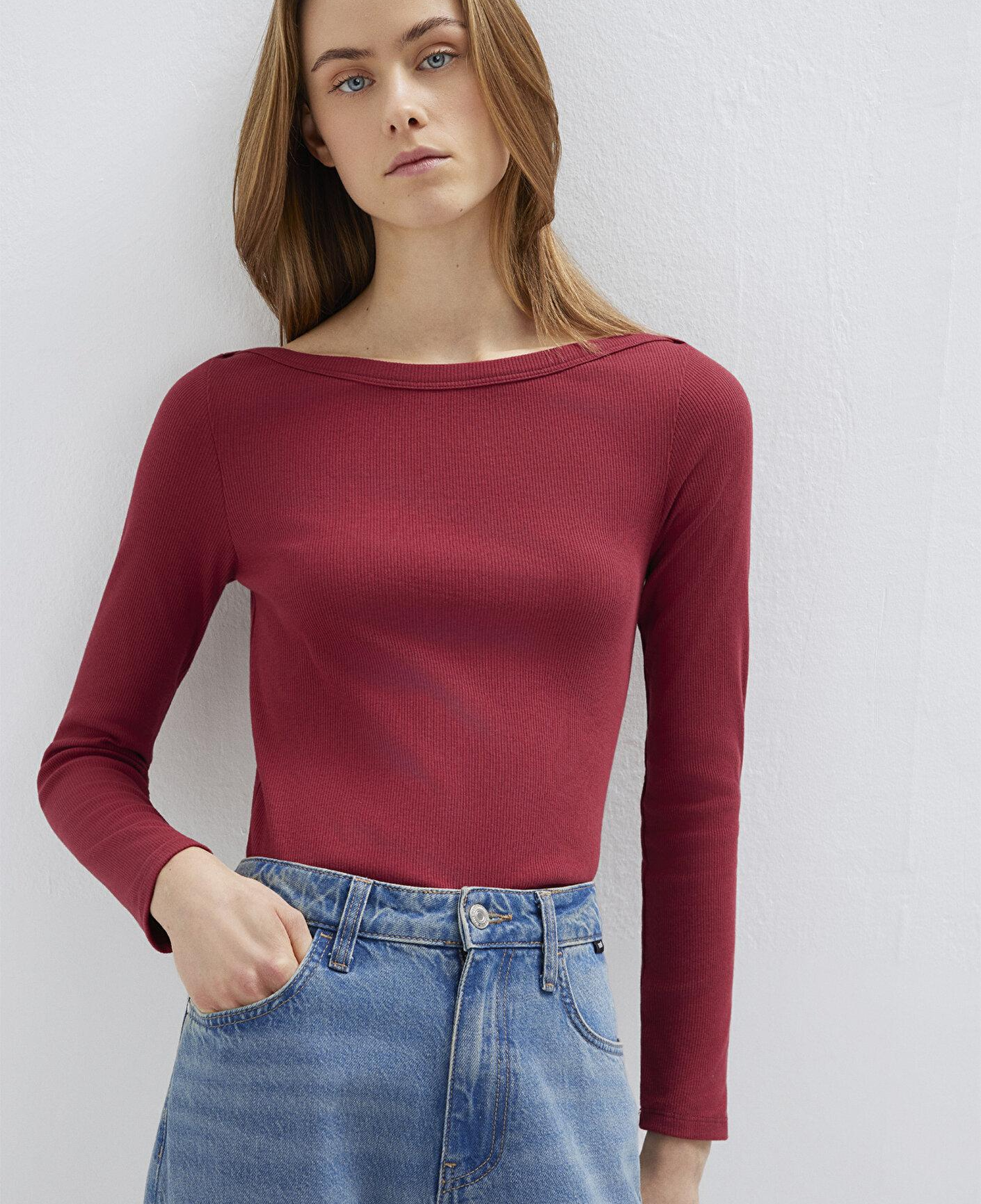 Mavi Uzun Kollu Kırmızı Basic Tişört Slim Fit / Dar Kesim 1613622-70430