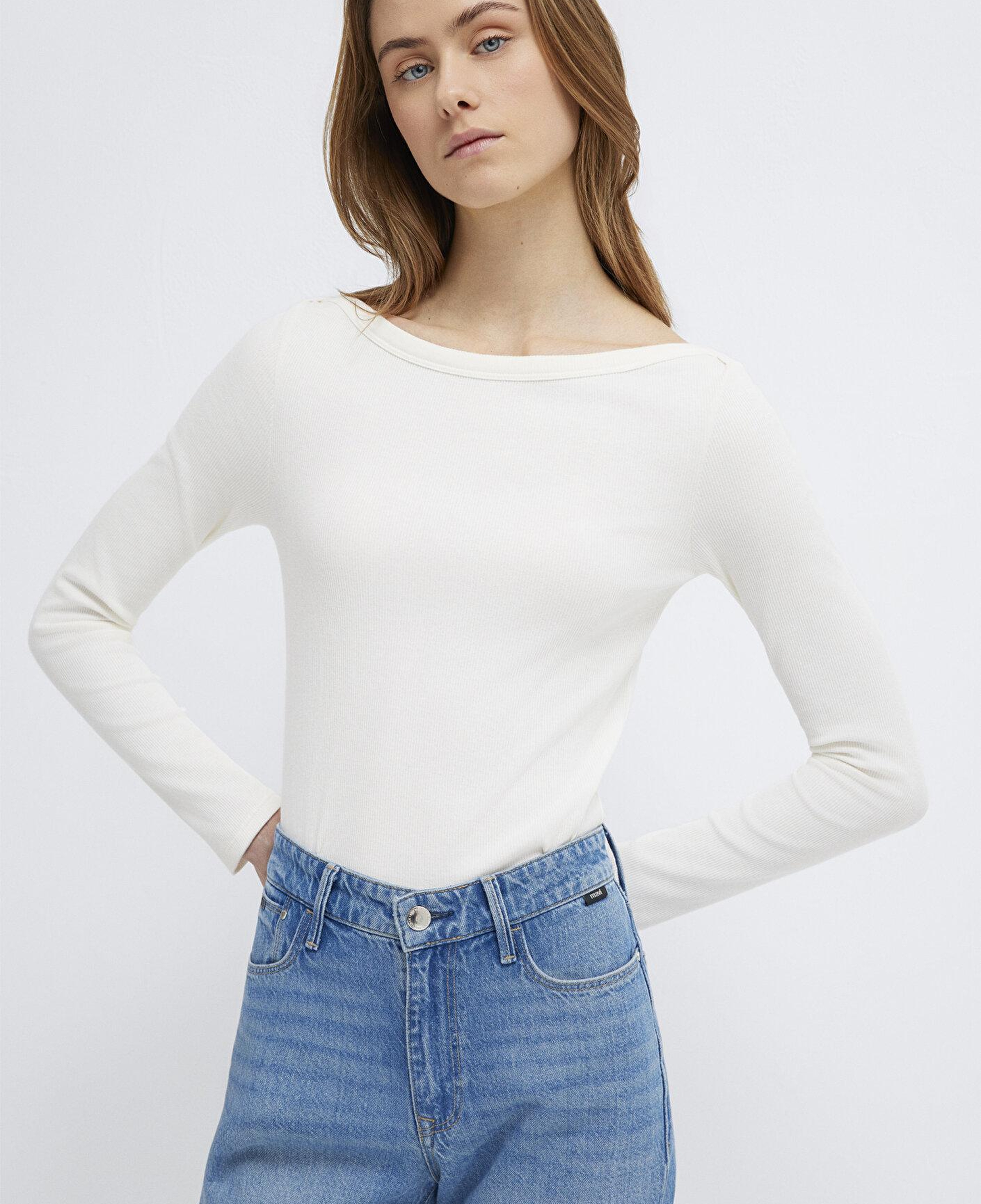Mavi Uzun Kollu Ekru Basic Tişört Slim Fit / Dar Kesim 1613622-80194