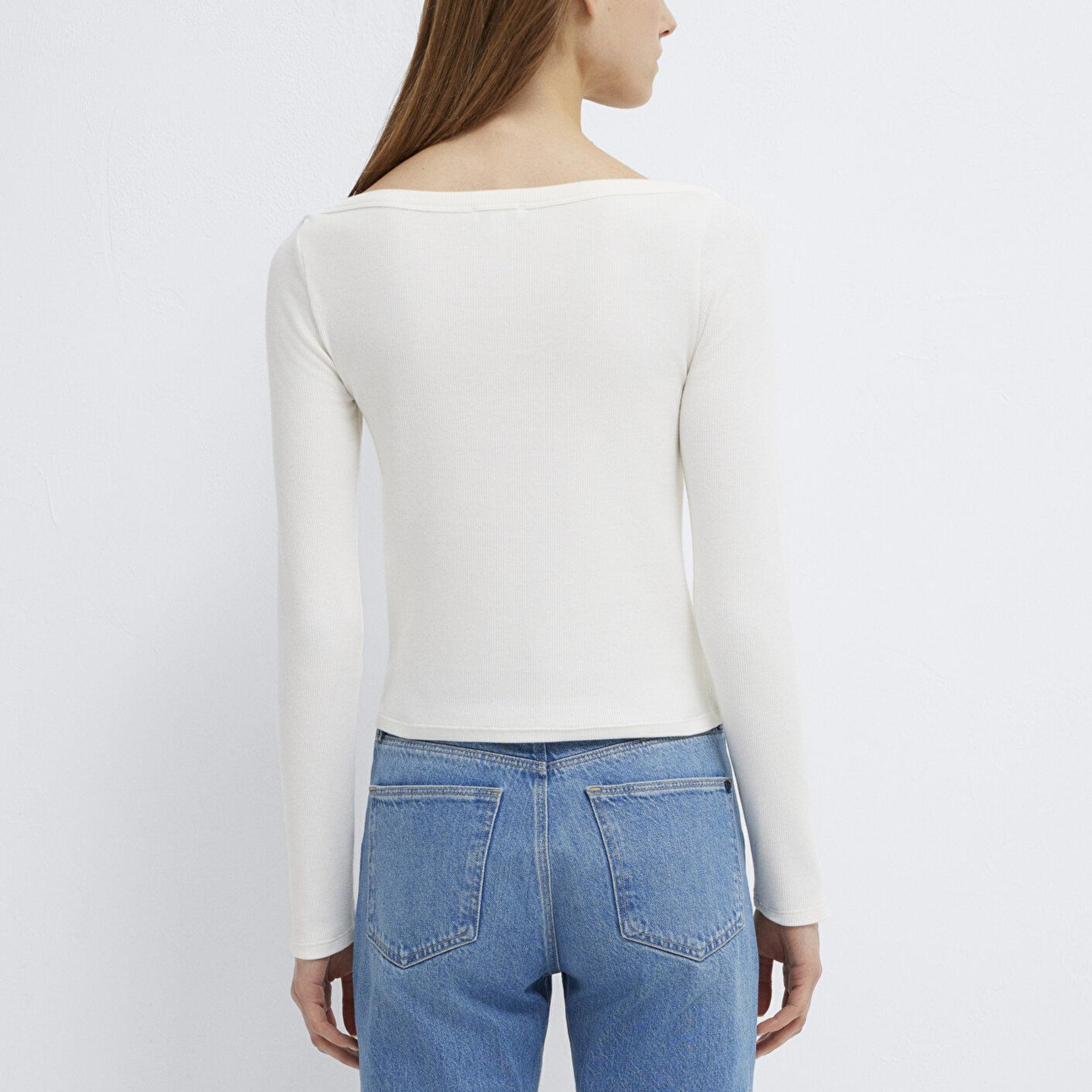 Mavi Uzun Kollu Ekru Basic Tişört Slim Fit / Dar Kesim 1613622-80194