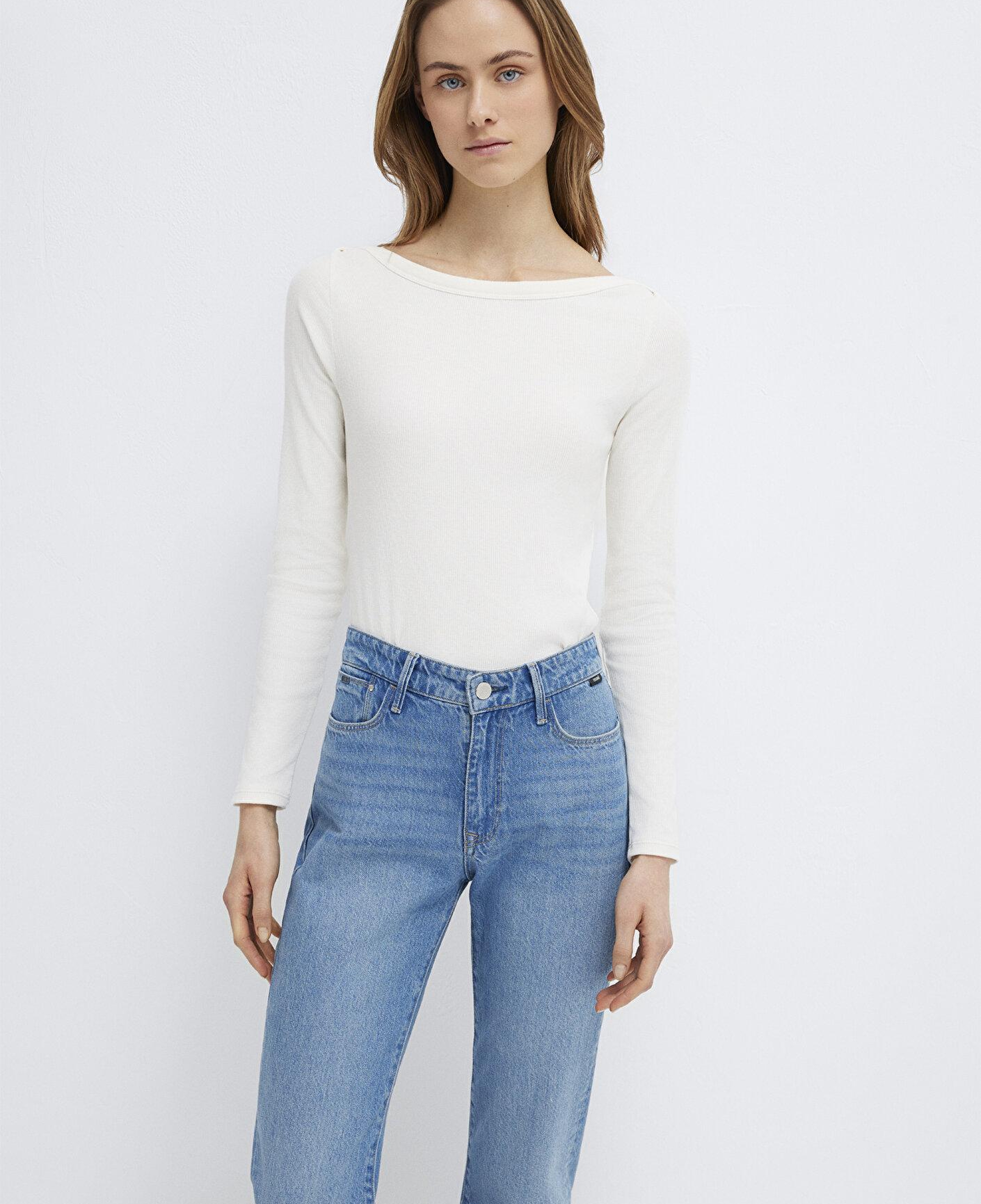Mavi Uzun Kollu Ekru Basic Tişört Slim Fit / Dar Kesim 1613622-80194