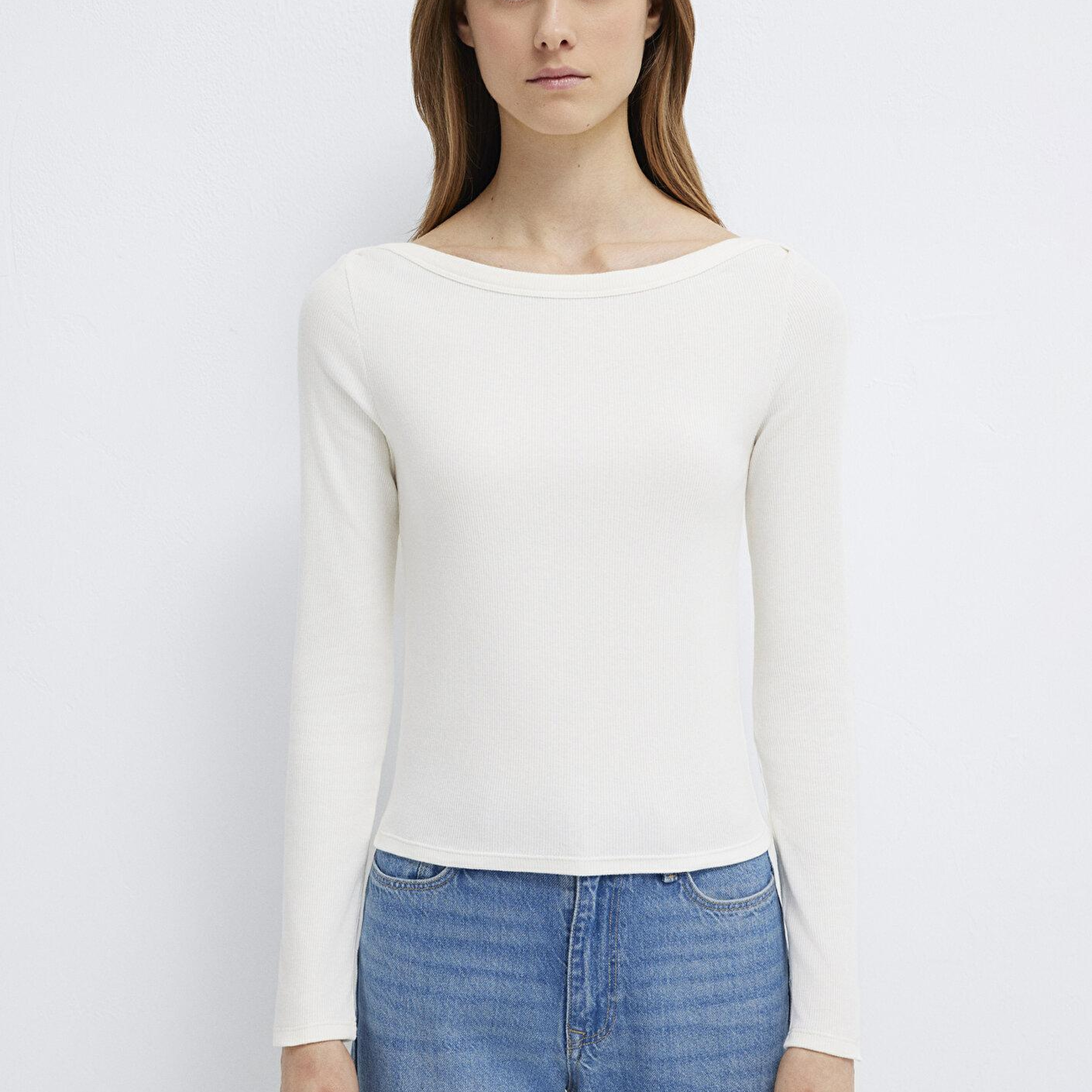 Mavi Uzun Kollu Ekru Basic Tişört Slim Fit / Dar Kesim 1613622-80194