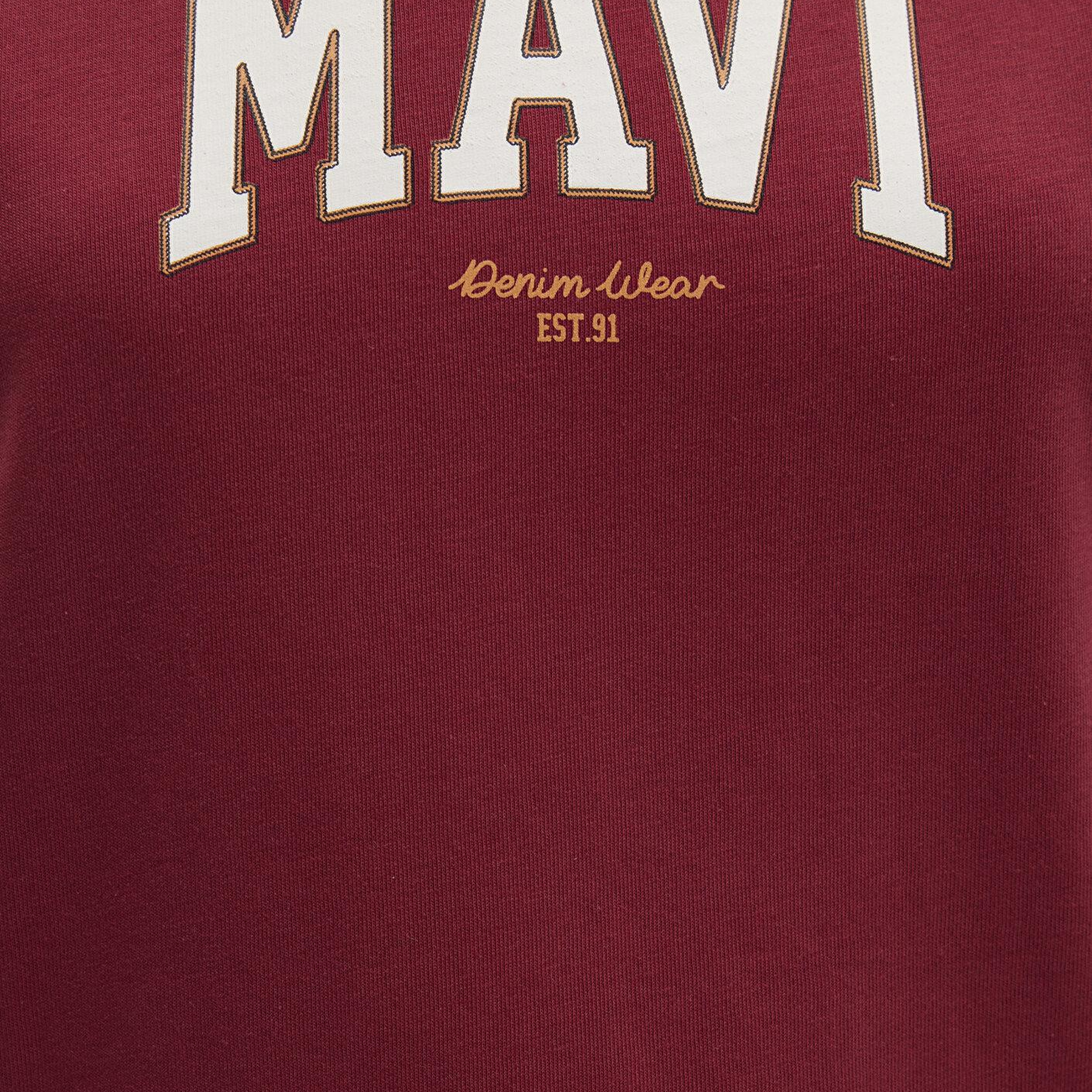 Mavi Mavi Logo Baskılı Bordo Tişört Loose Fit / Bol Rahat Kesim 1613410-70430