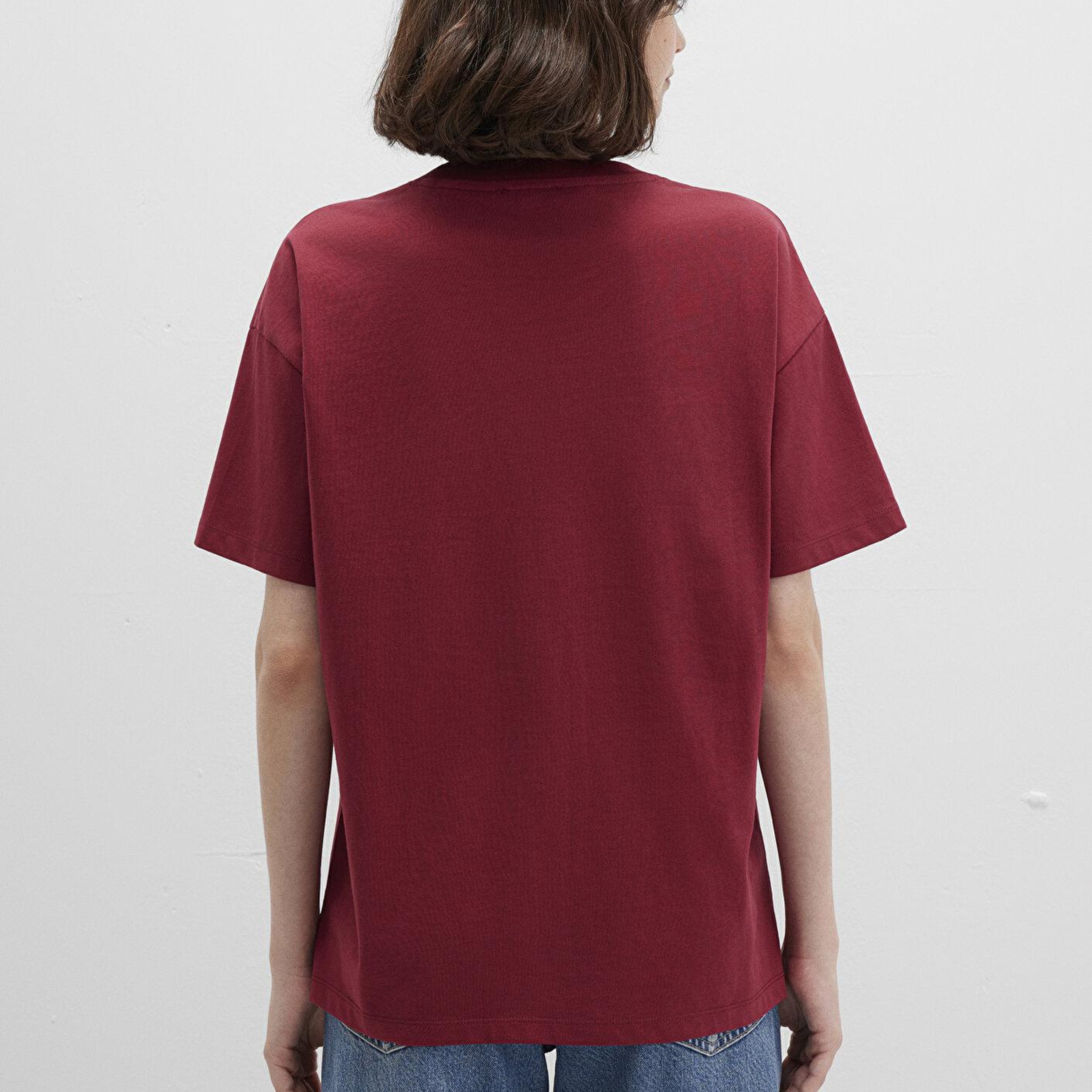 Mavi Mavi Logo Baskılı Bordo Tişört Loose Fit / Bol Rahat Kesim 1613410-70430