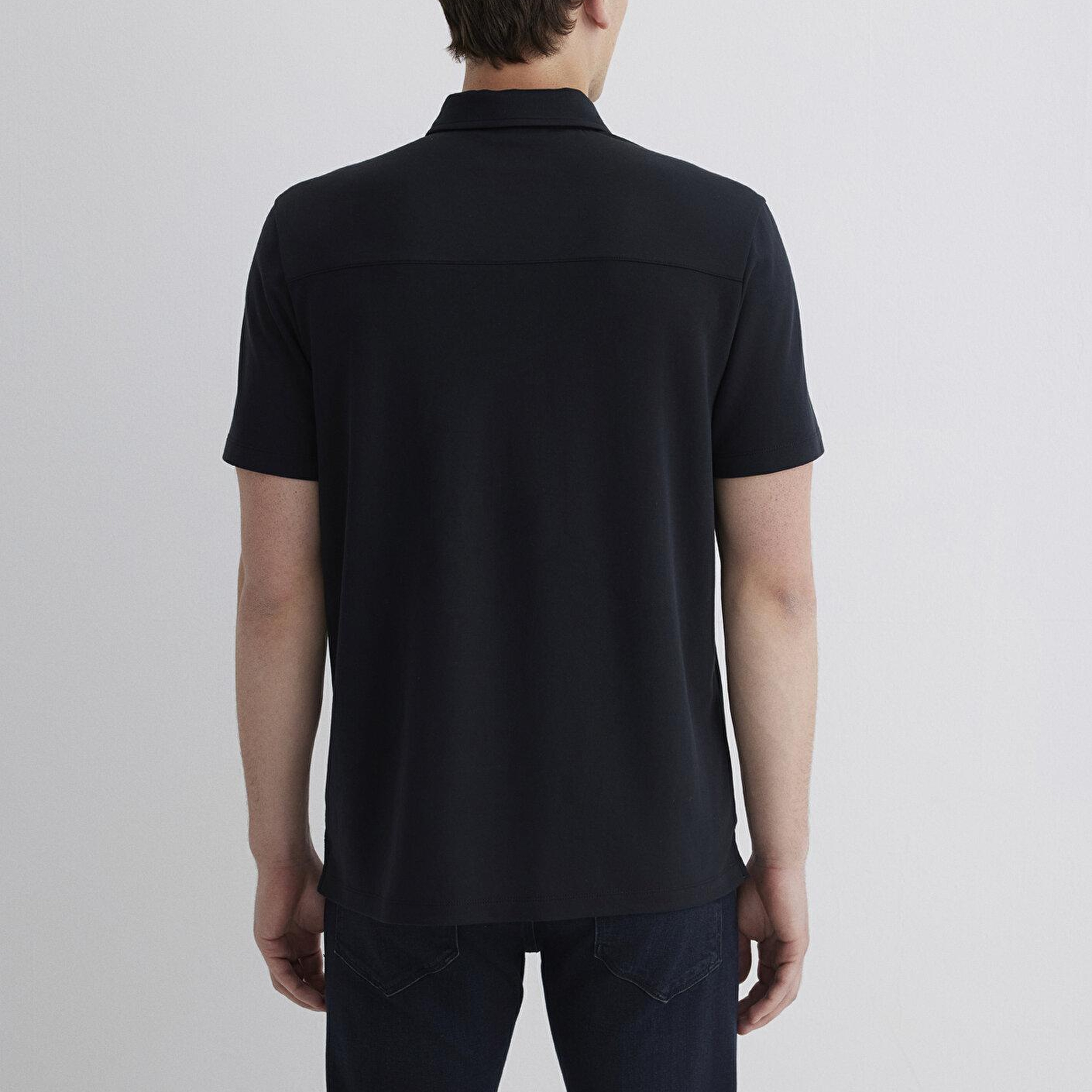 Mavi Soft-Premium Siyah (TENCEL™) Modal Karışımlı Yarı Fermuarlı Polo Tişört Regular Fit / Normal Kesim 0613007-900