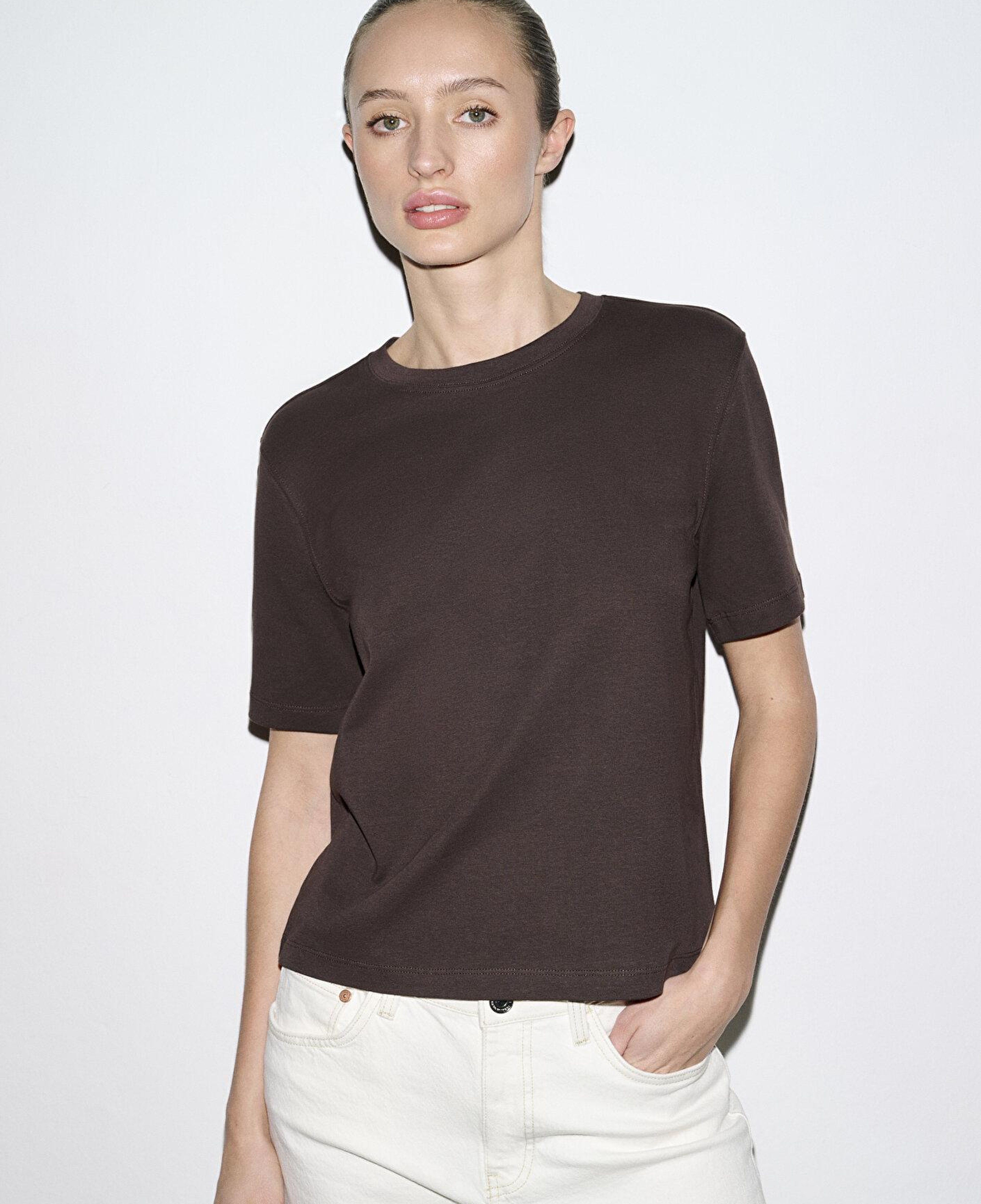 Mavi Kahverengi Basic İnterlok Tişört Semi Slim Fit / Yarı Dar Kesim 1613588-71603