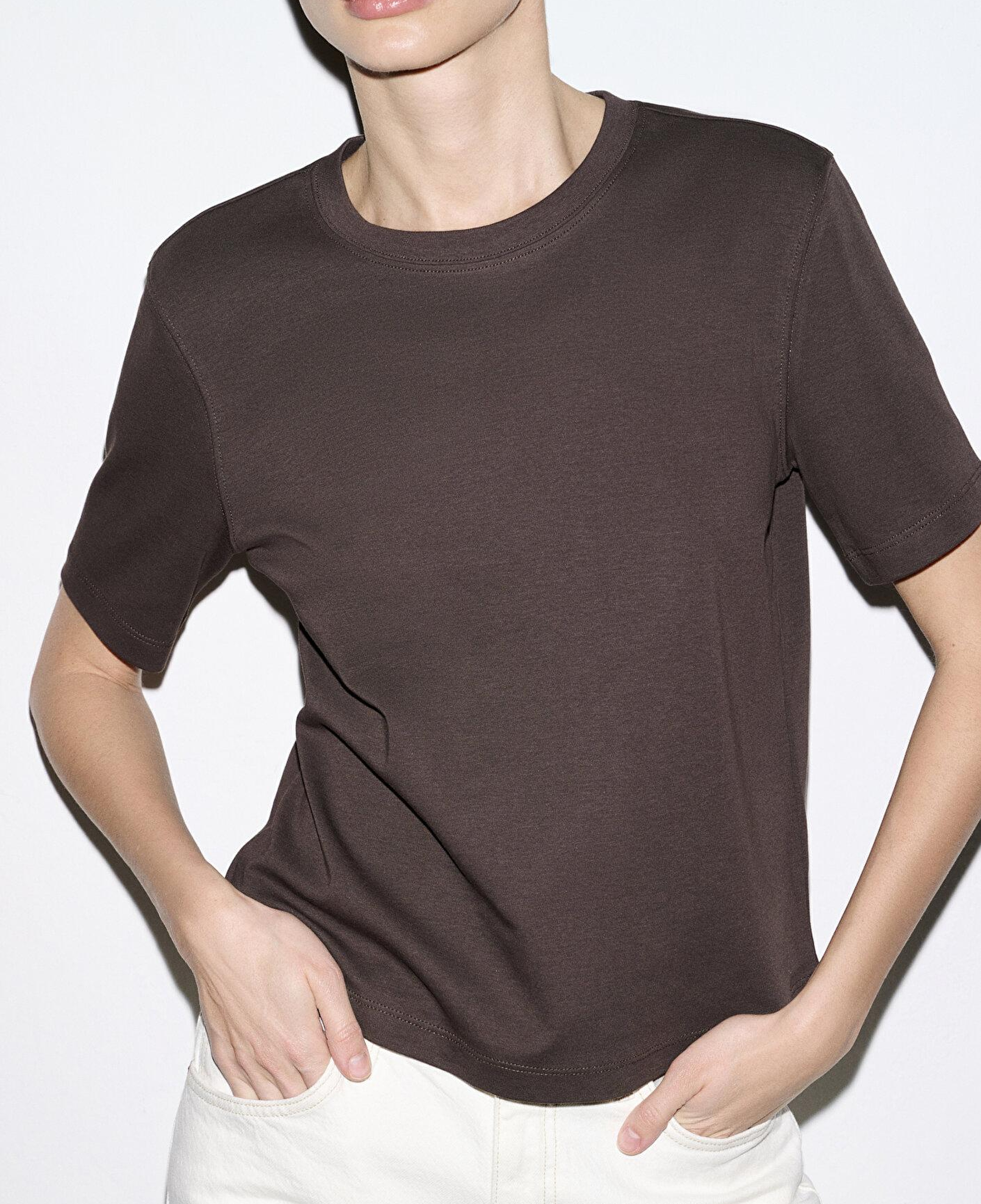 Mavi Kahverengi Basic İnterlok Tişört Semi Slim Fit / Yarı Dar Kesim 1613588-71603