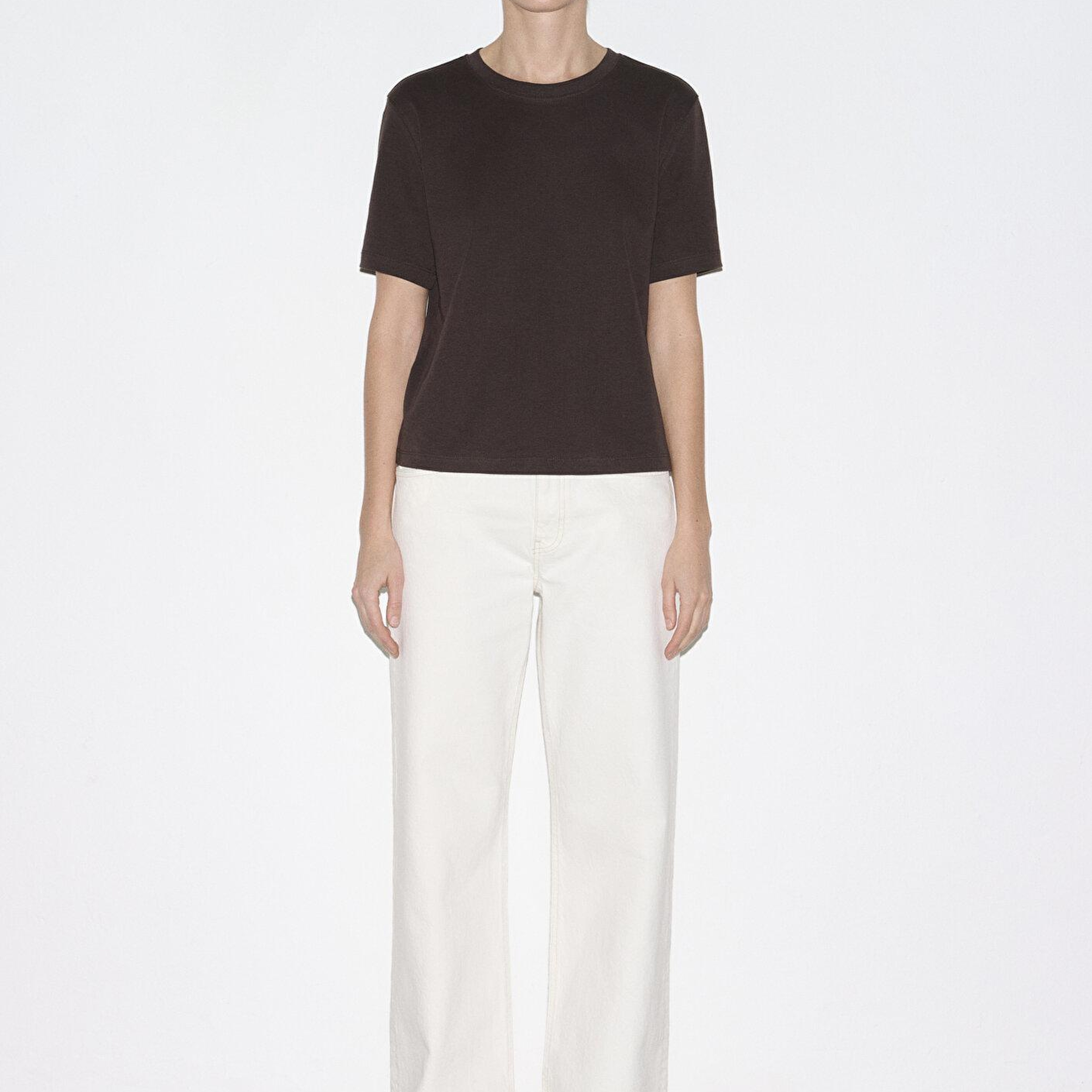 Mavi Kahverengi Basic İnterlok Tişört Semi Slim Fit / Yarı Dar Kesim 1613588-71603