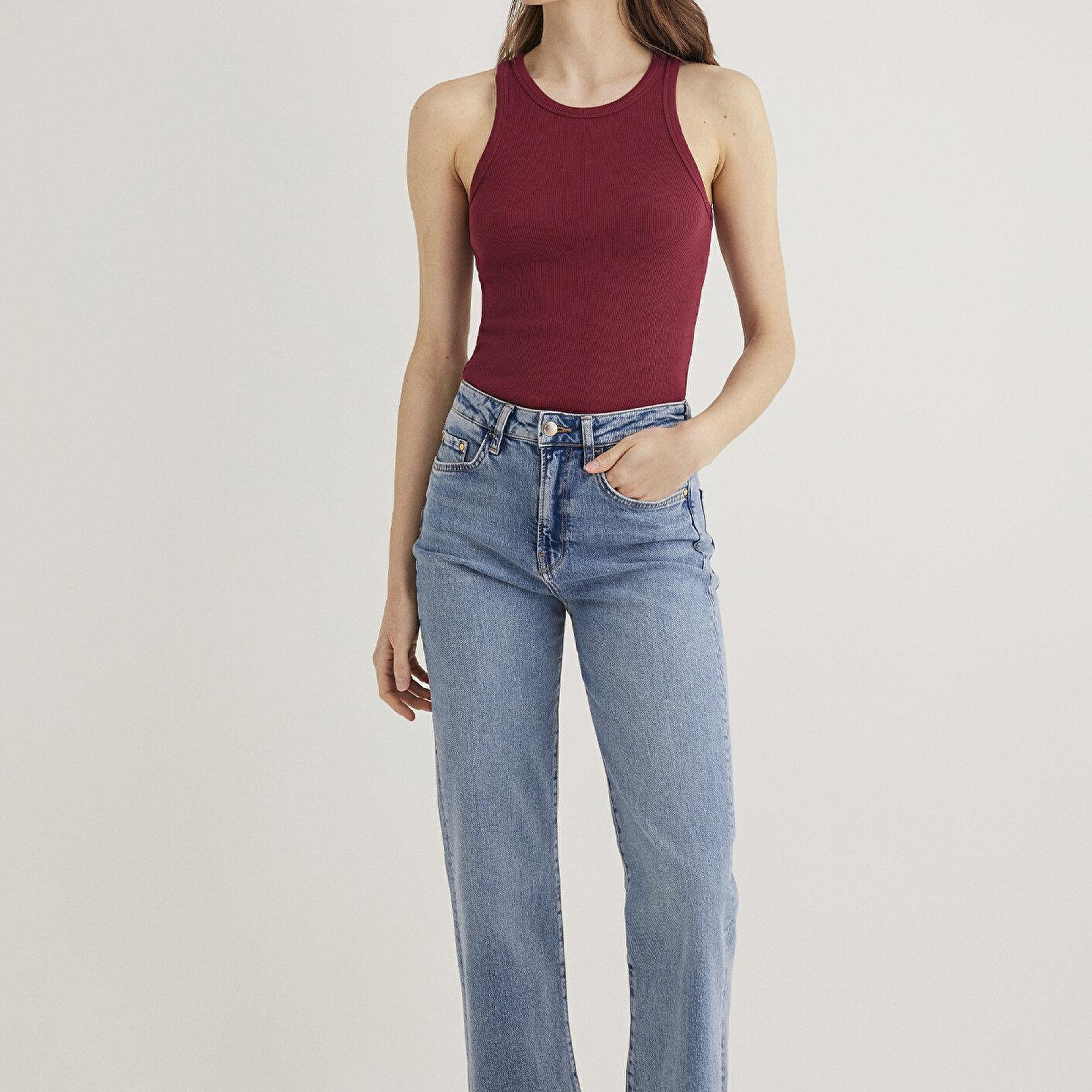 Mavi Halter Yaka Bordo Basic Atlet Slim Fit / Dar Kesim 1612462-70430