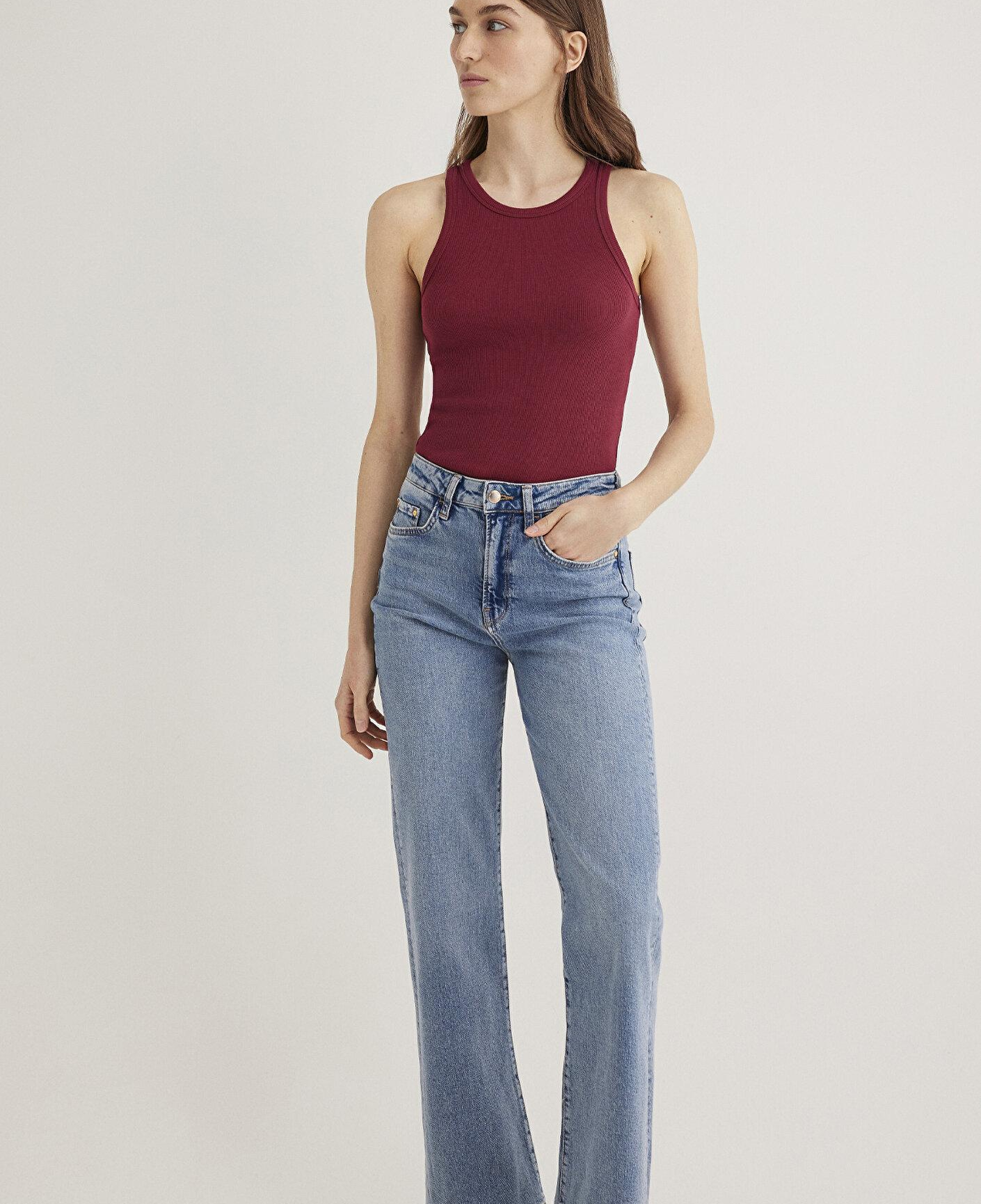 Mavi Halter Yaka Bordo Basic Atlet Slim Fit / Dar Kesim 1612462-70430