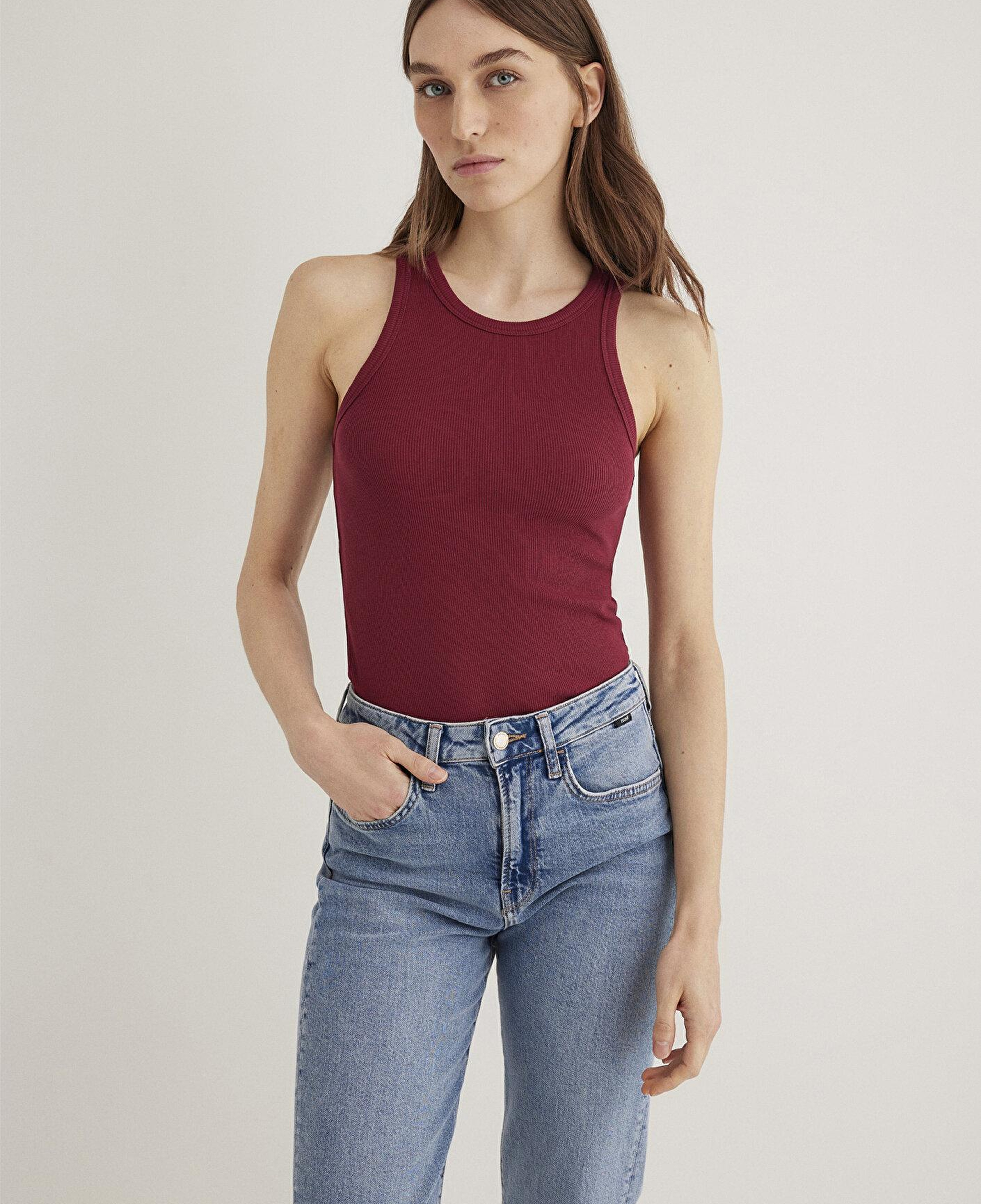 Mavi Halter Yaka Bordo Basic Atlet Slim Fit / Dar Kesim 1612462-70430