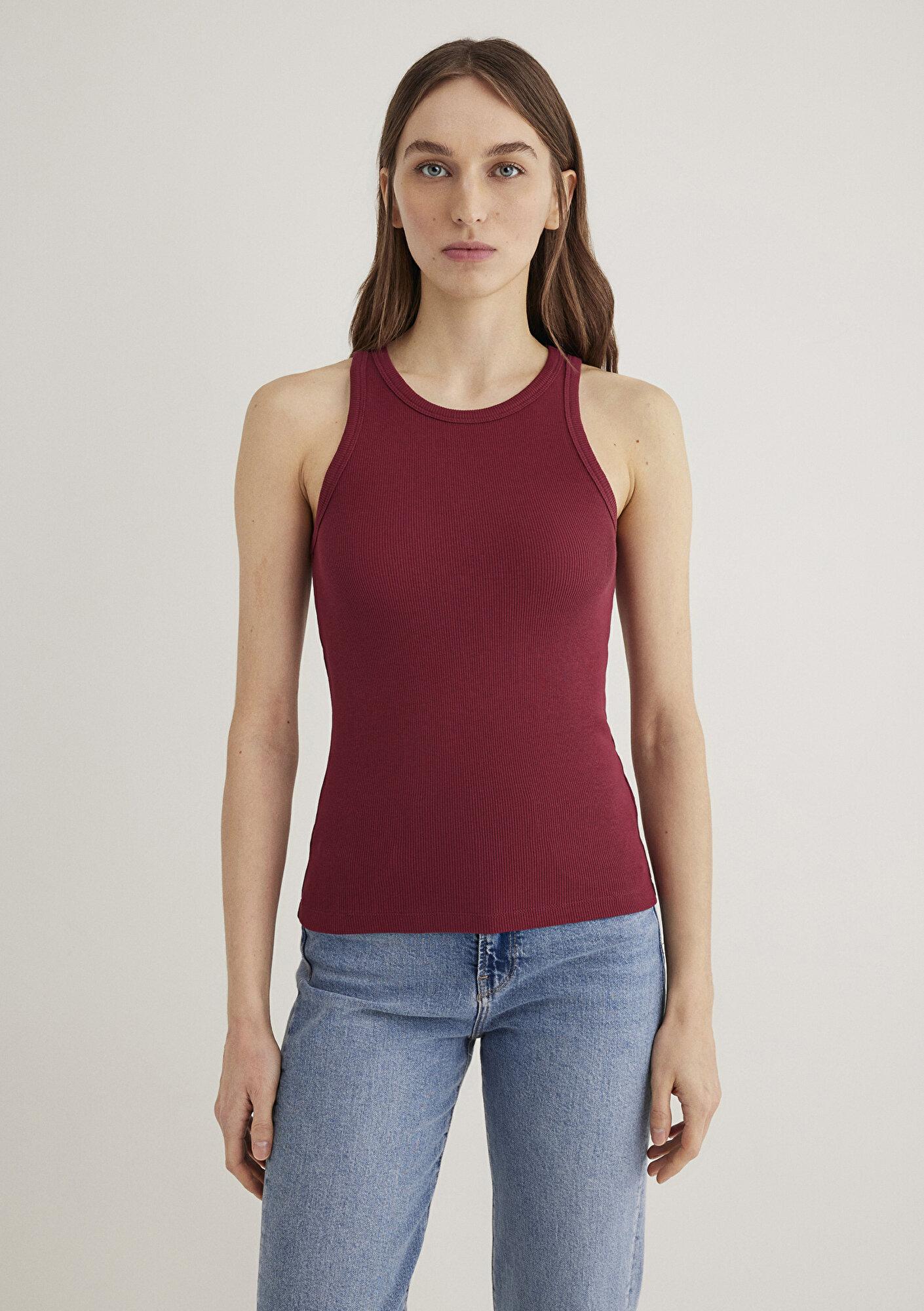 Mavi Halter Yaka Bordo Basic Atlet Slim Fit / Dar Kesim 1612462-70430
