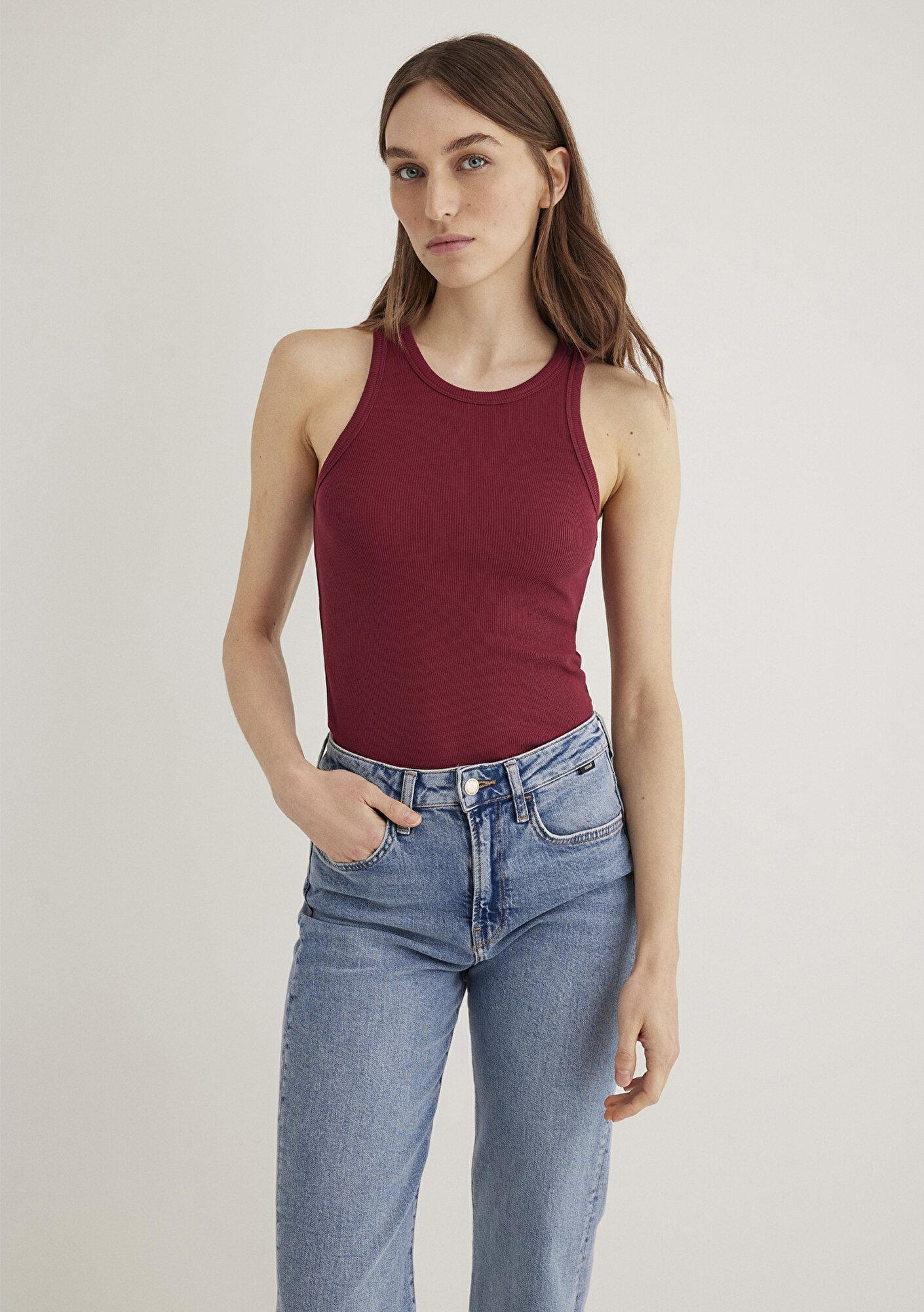 Mavi Halter Yaka Bordo Basic Atlet Slim Fit / Dar Kesim 1612462-70430