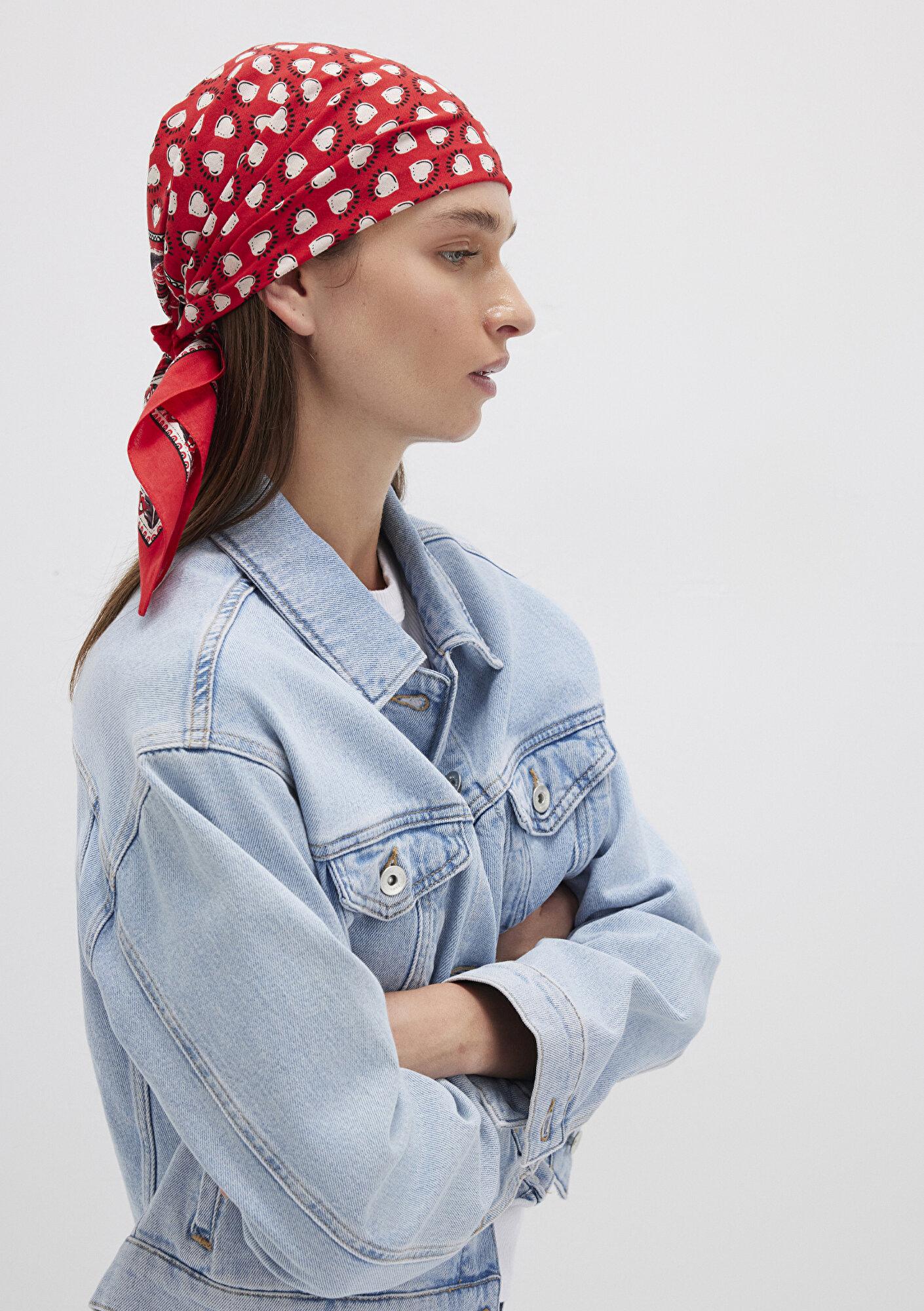 Mavi Kalp Baskılı Kırmızı Bandana 1913411-86417