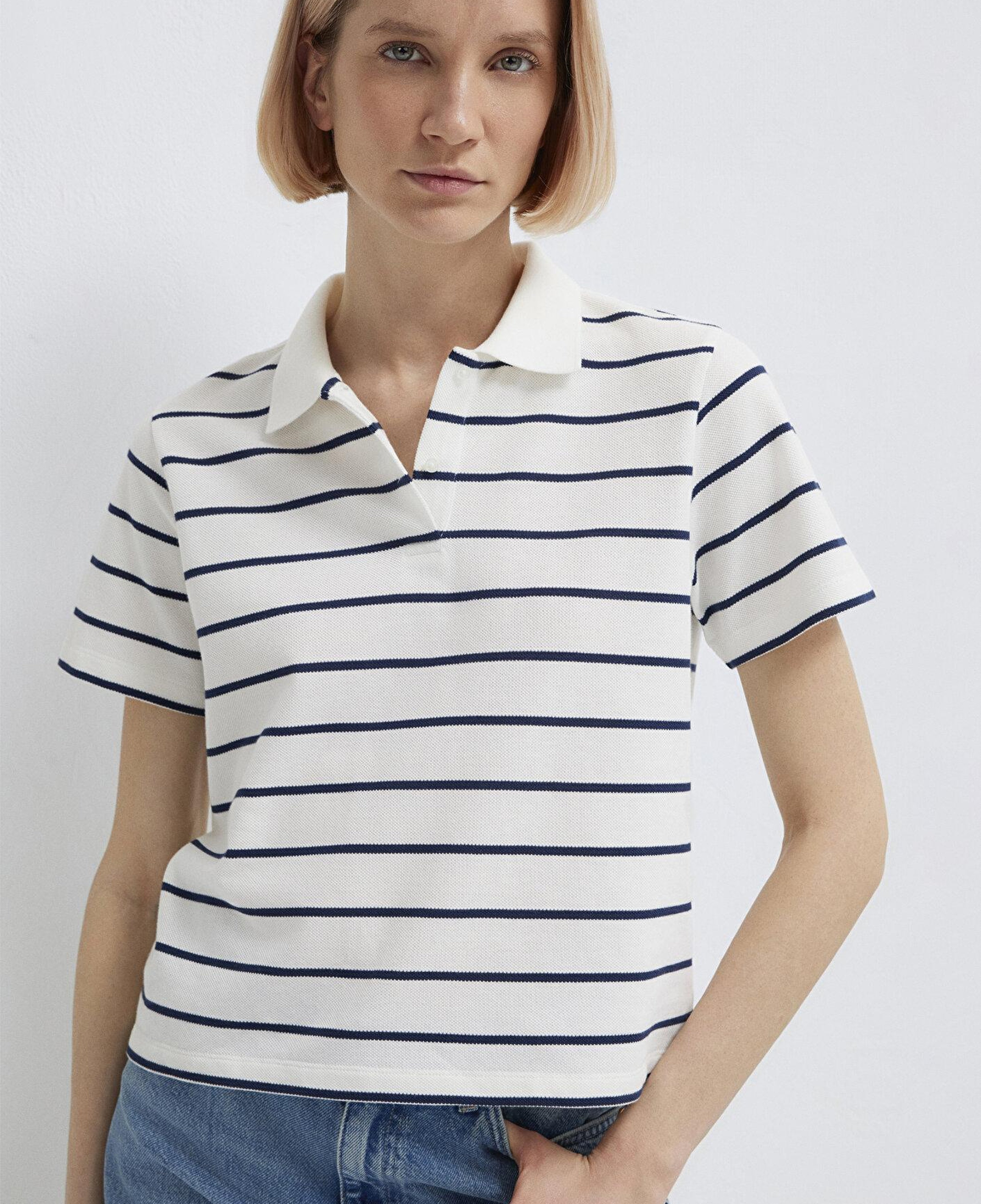 Mavi Lacivert Çizgili Beyaz Polo Tişört Regular Fit / Normal Kesim 1613714-90696