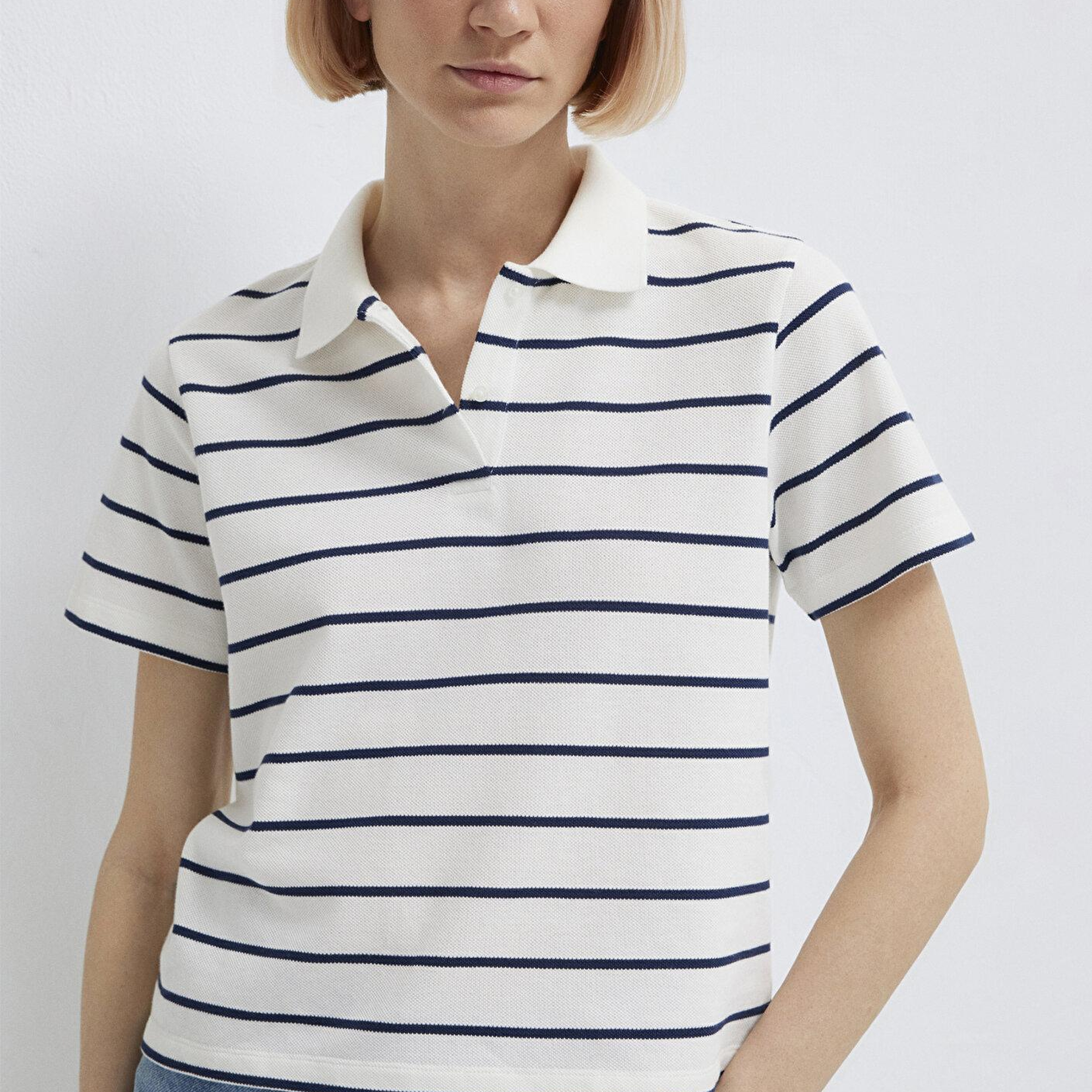 Mavi Lacivert Çizgili Beyaz Polo Tişört Regular Fit / Normal Kesim 1613714-90696